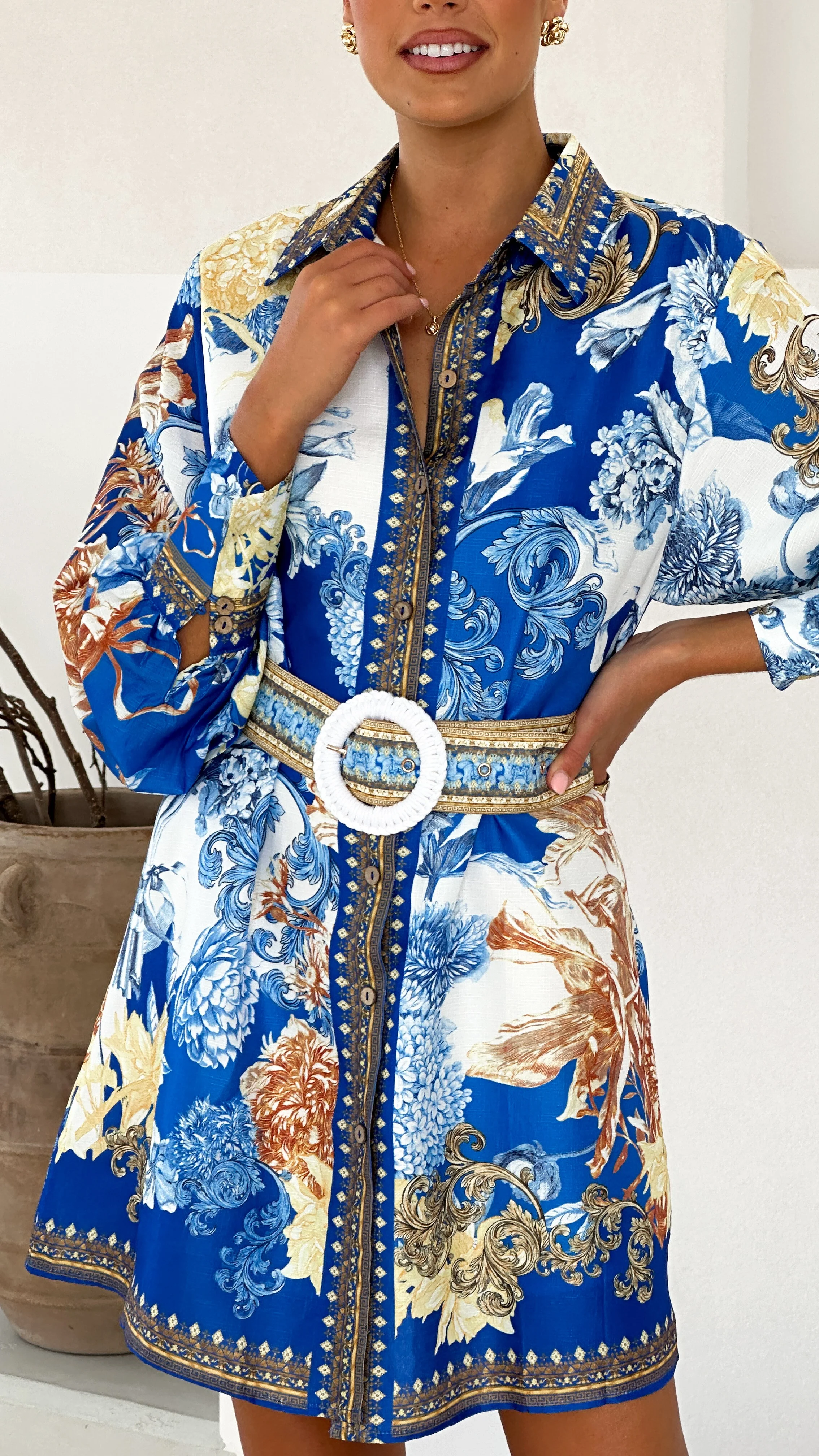 Annika Long Sleeve Mini Dress - Blue Doll