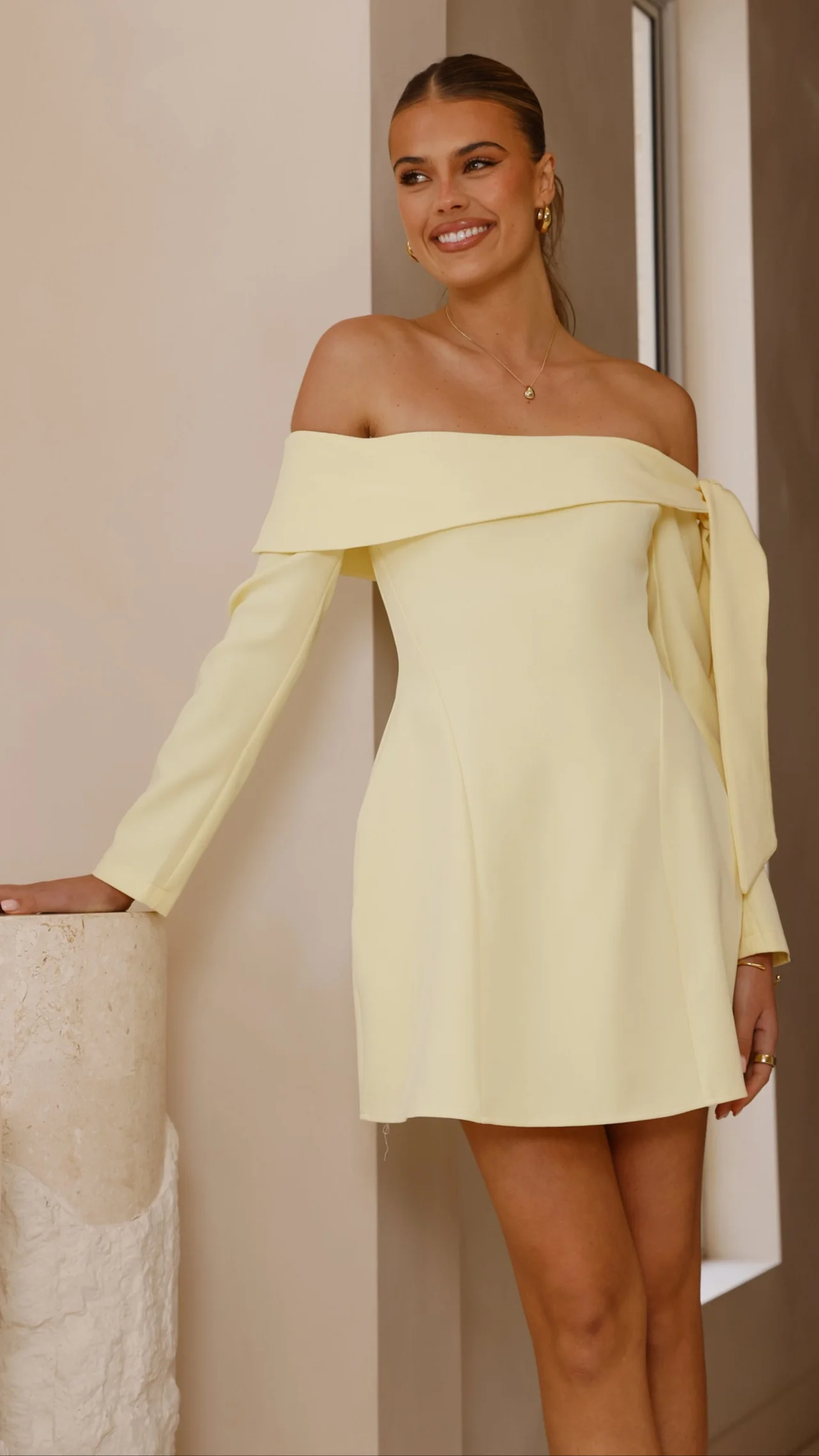 Halen Long Sleeve Mini Dress - Lemon