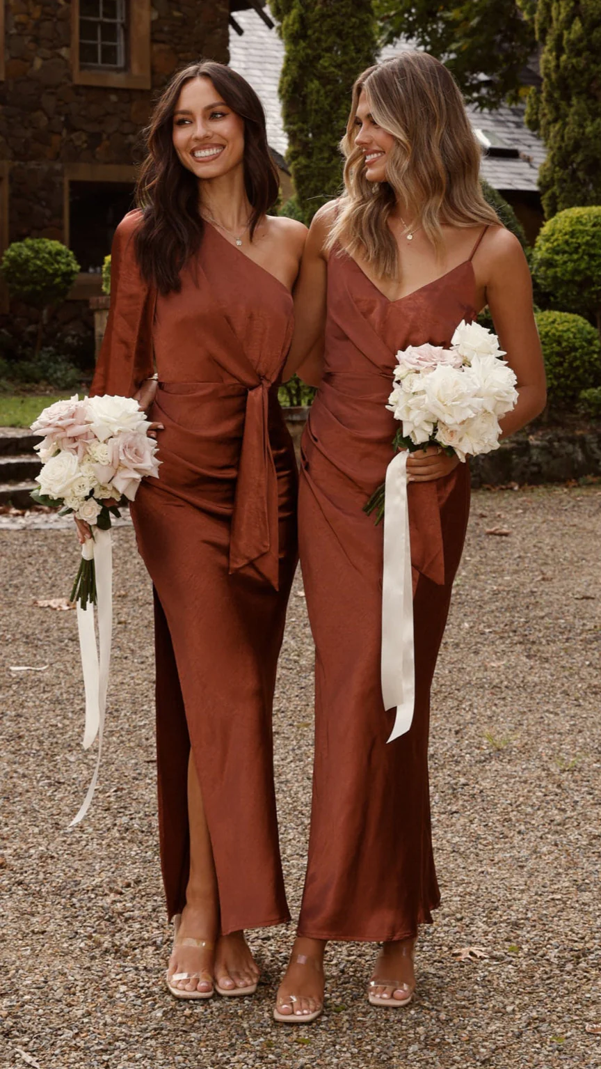 Eden One Shoulder Tie Front Maxi Dress - Rust