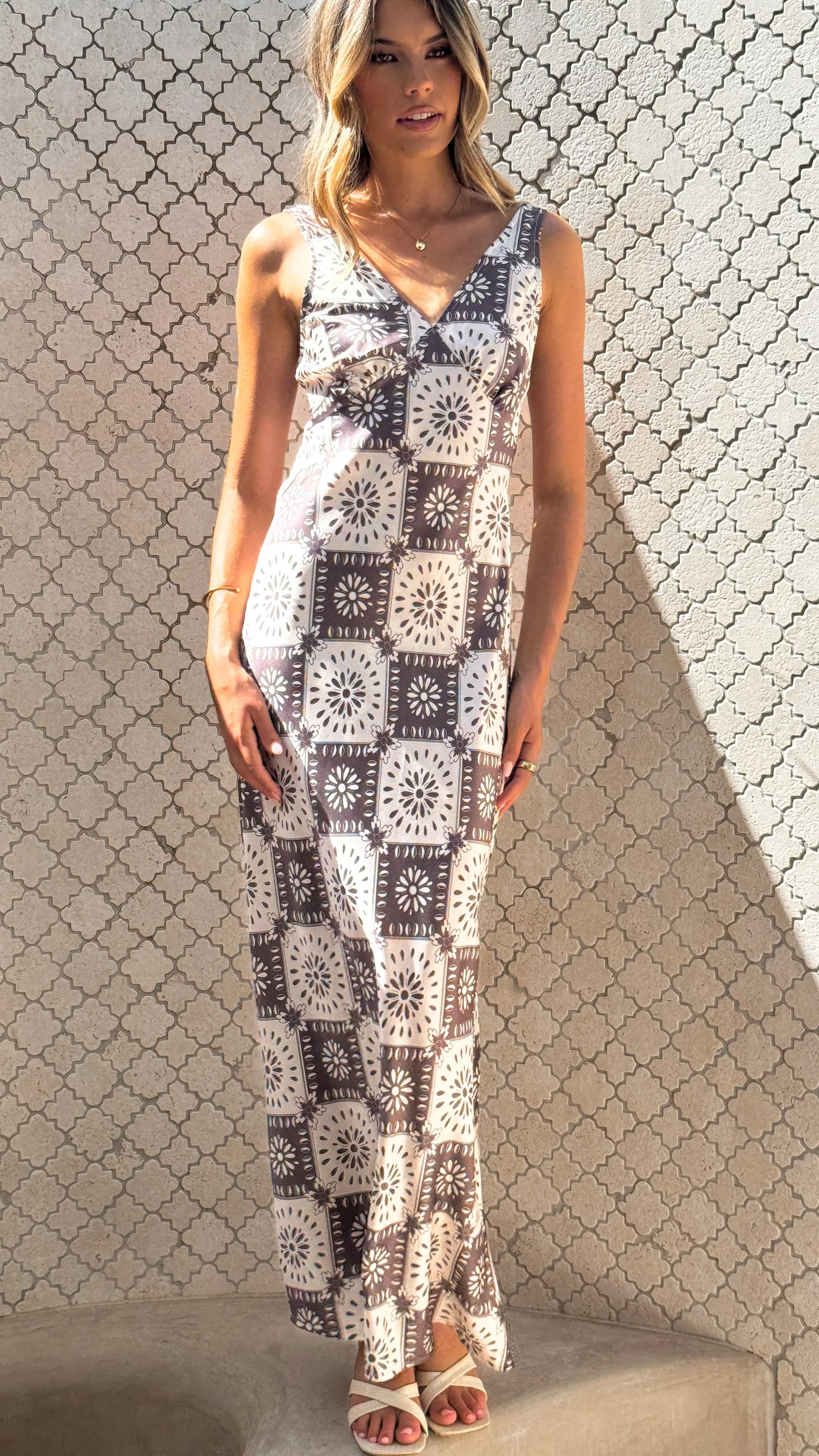 Zeno Maxi Dress - Brown/White Print