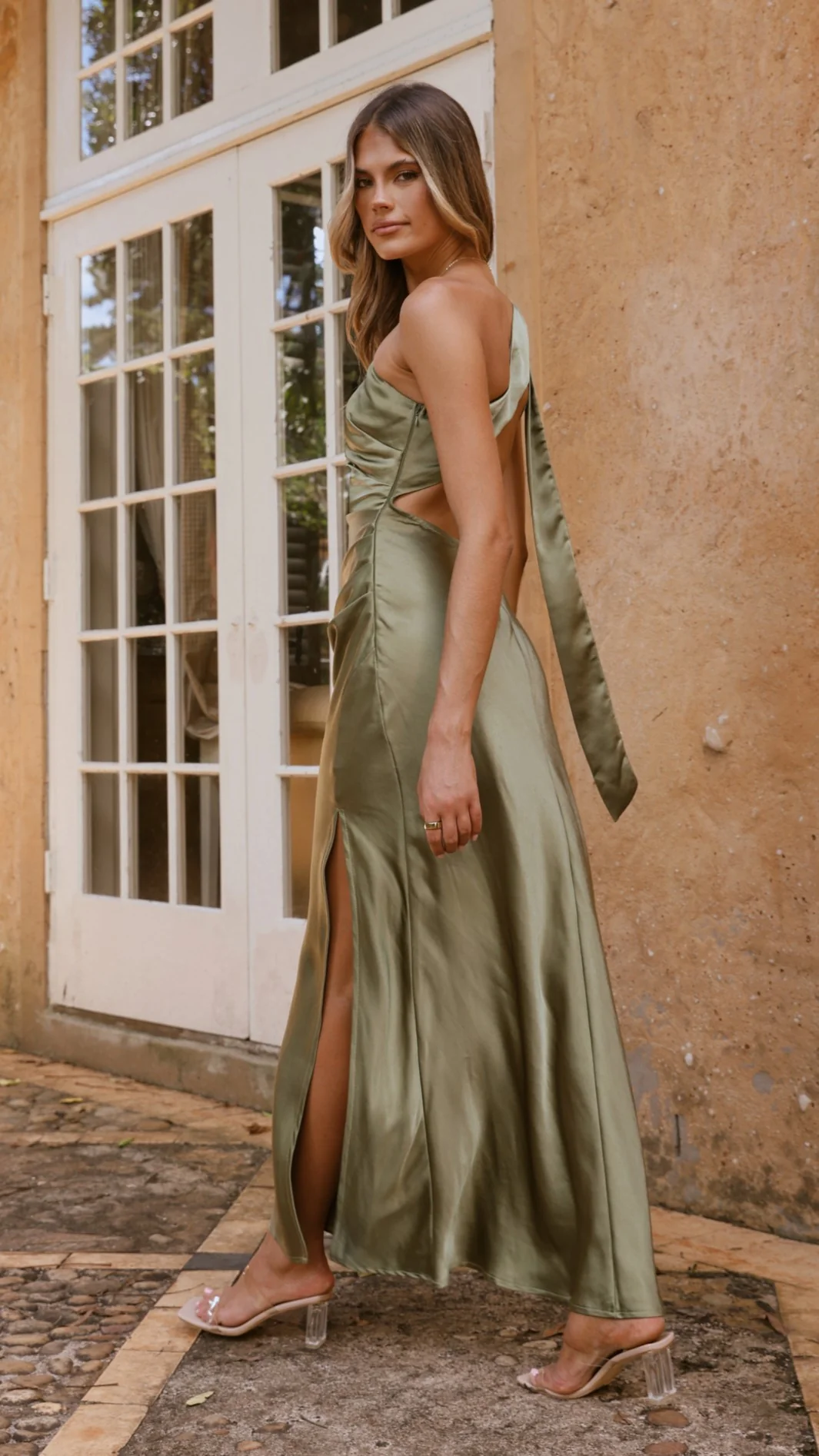 Halle One Shoulder Maxi Dress - Olive