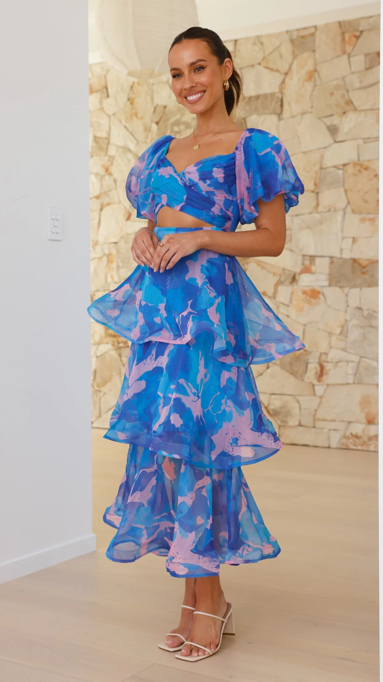 Casey Maxi Dress - Blue / Pink Print