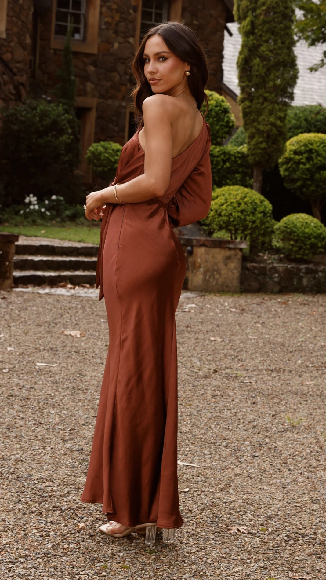 Eden One Shoulder Tie Front Maxi Dress - Rust