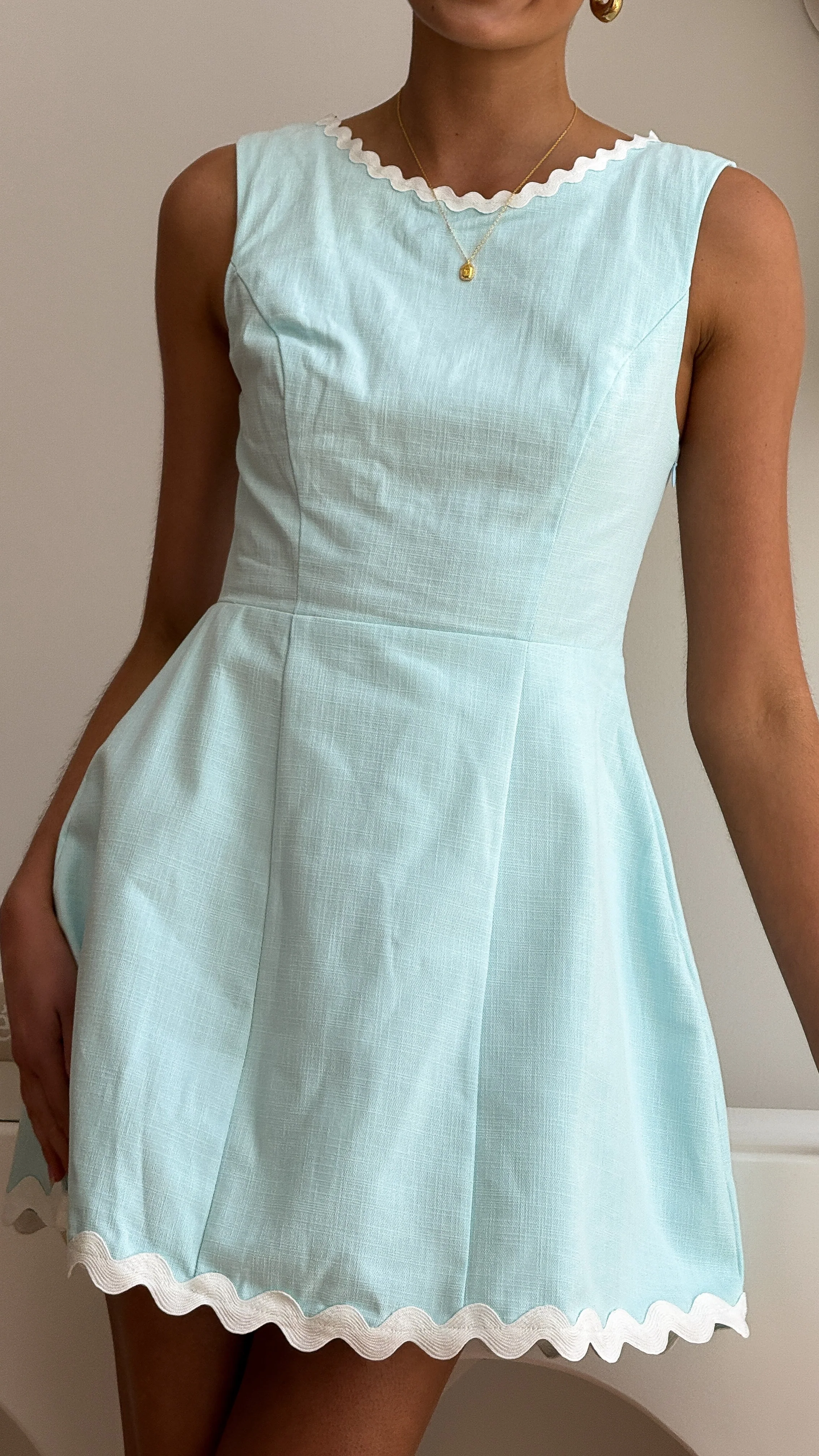 Aceline Mini Dress - Blue/White