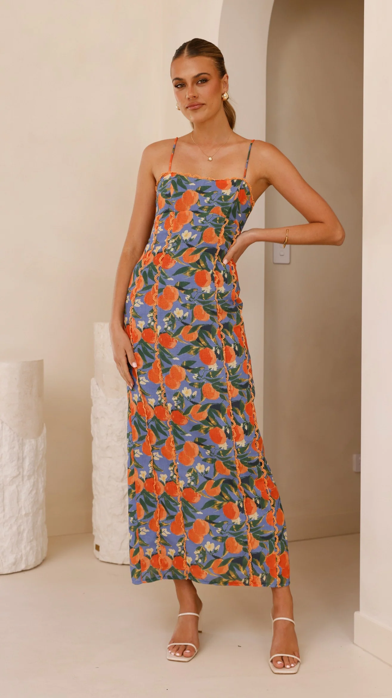 Carlia Midi Dress - Orange Print