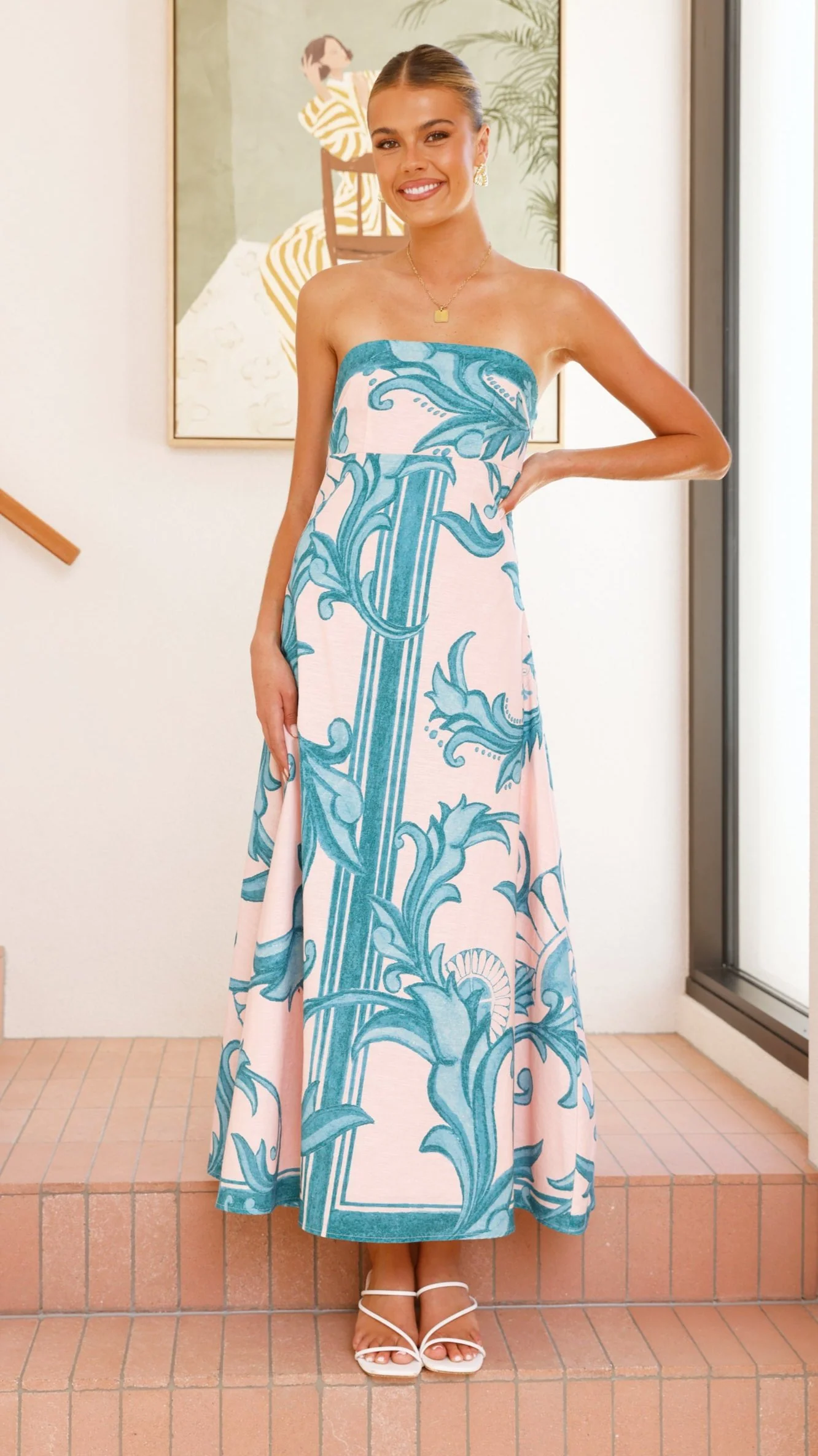 Madra Maxi Dress - Aqua / Pink Zayna