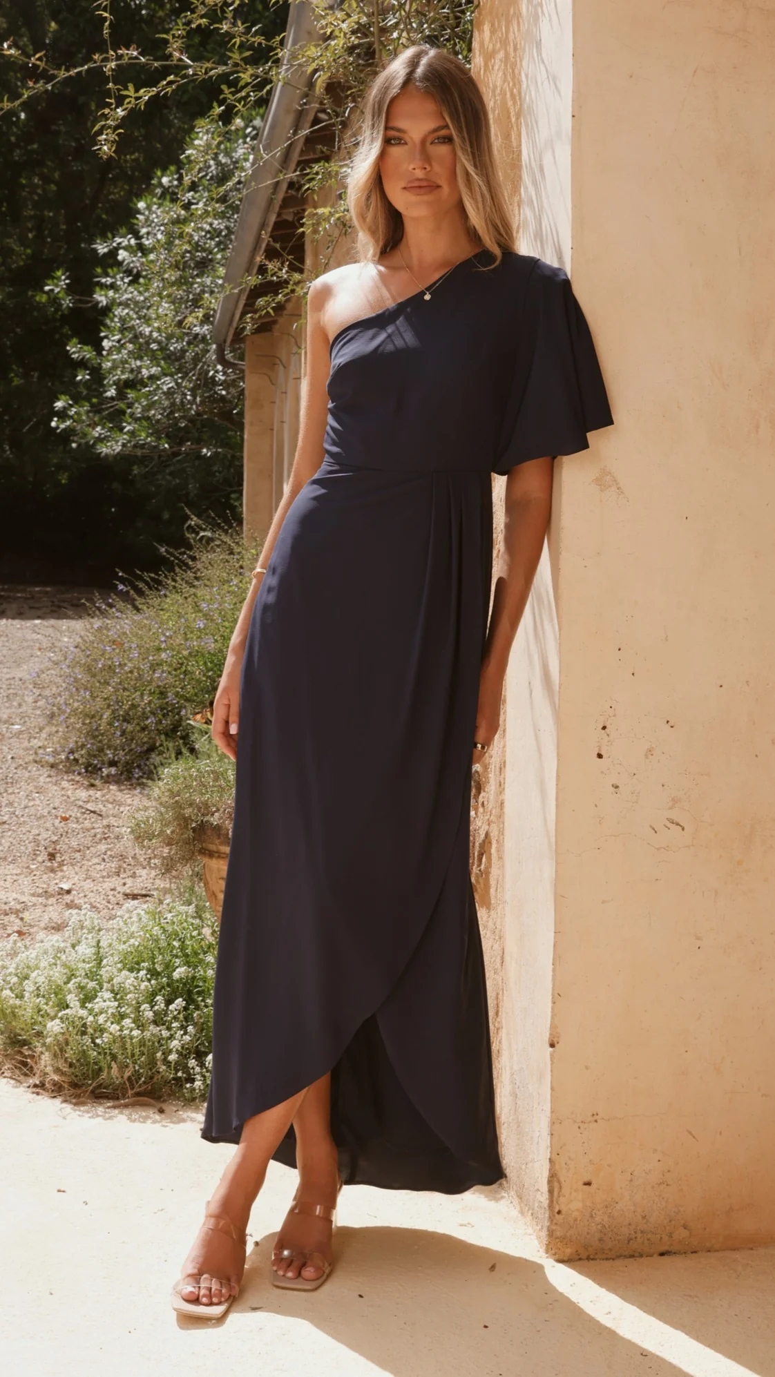 Emma One Sleeve Maxi Dress - Navy