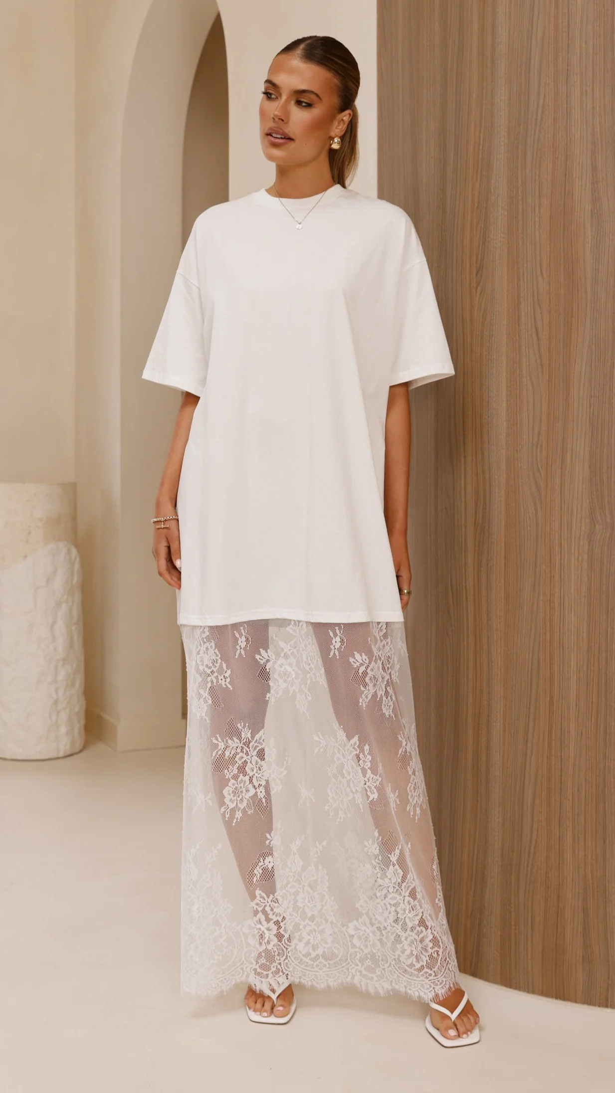 Raina T-Shirt Maxi Dress - White Lace