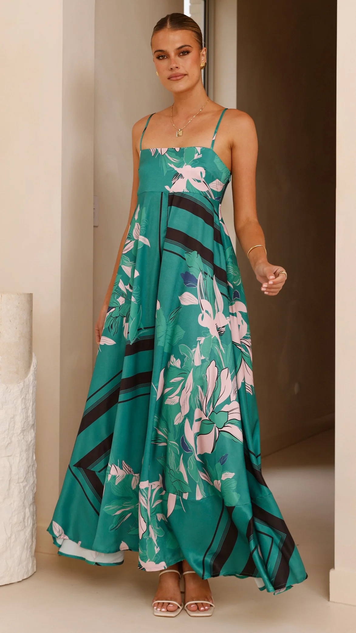 Kaethe Maxi Dress - Green/Pink
