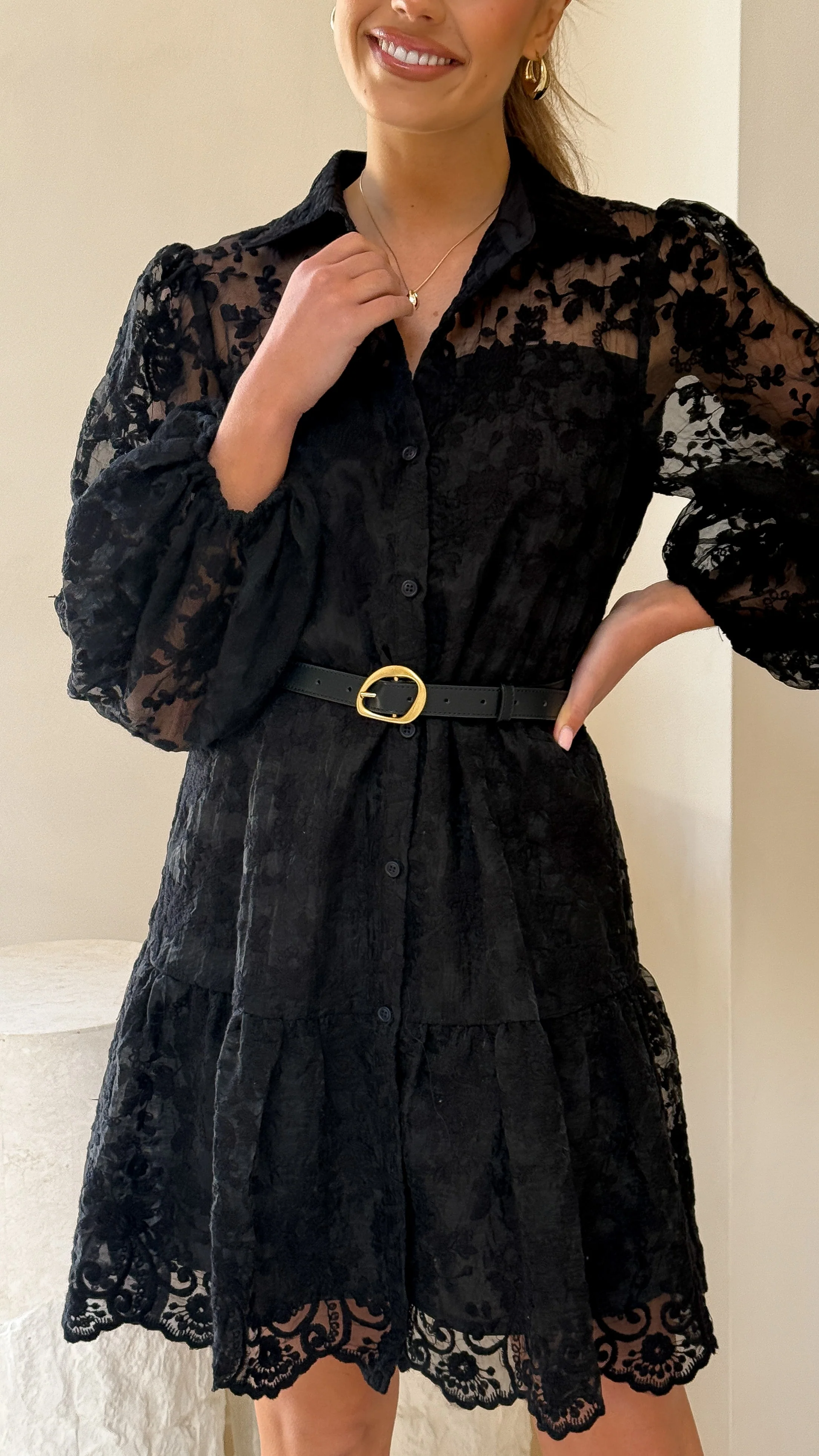 Acacia Lace Mini Dress - Black