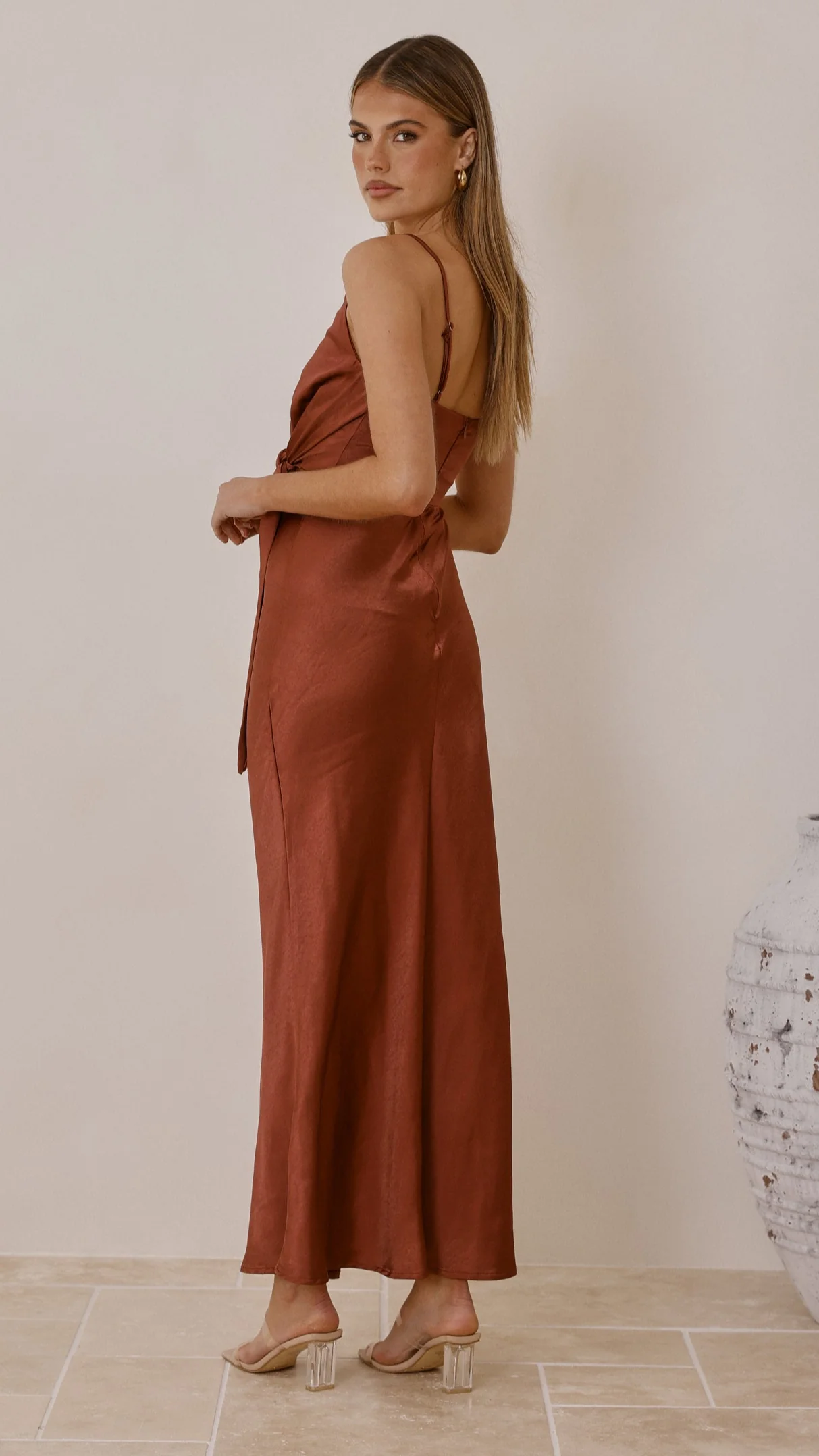 Yasmeen Tie Front Maxi Dress - Rust