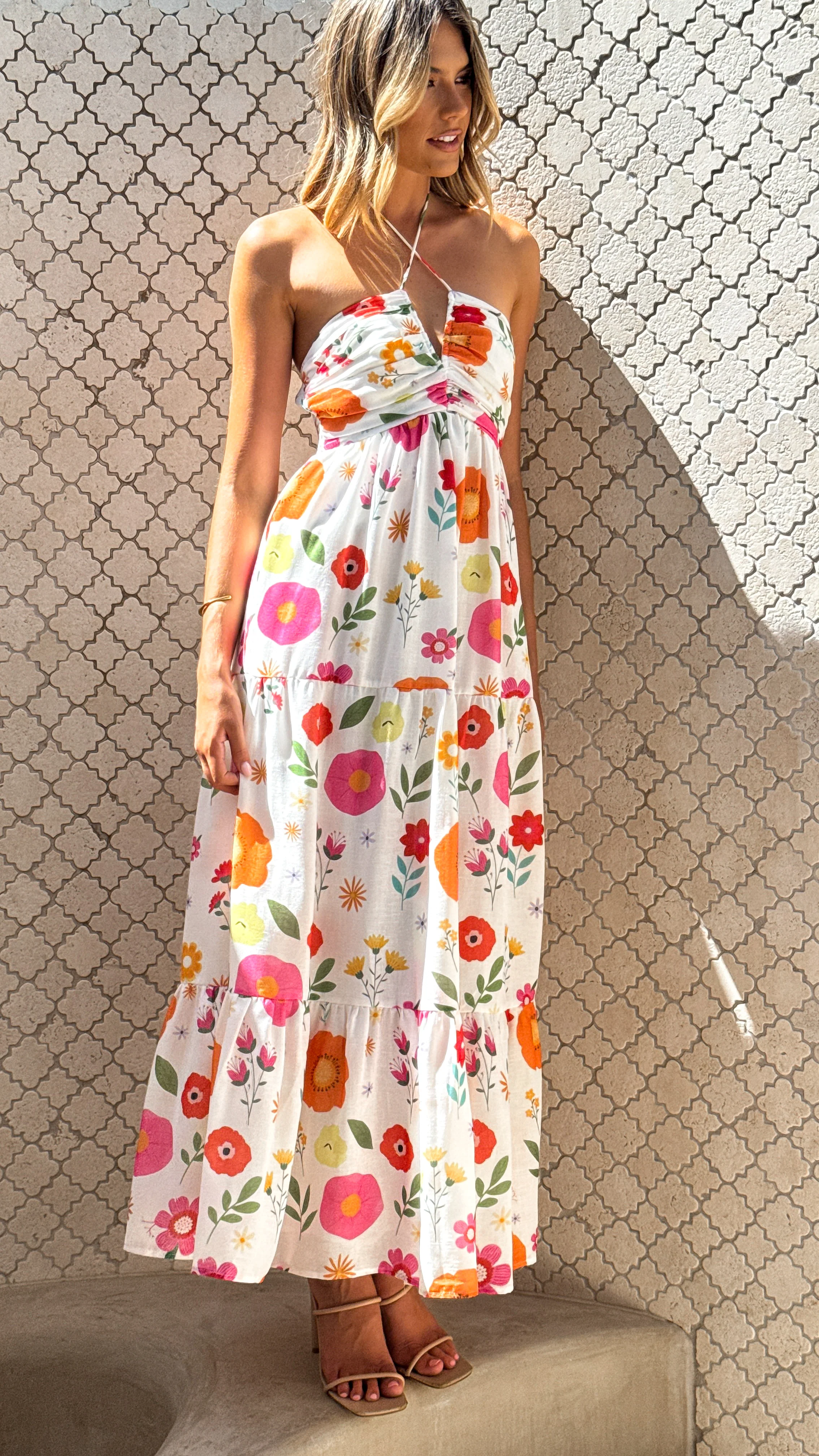 Taffeta Maxi Dress - White Floral