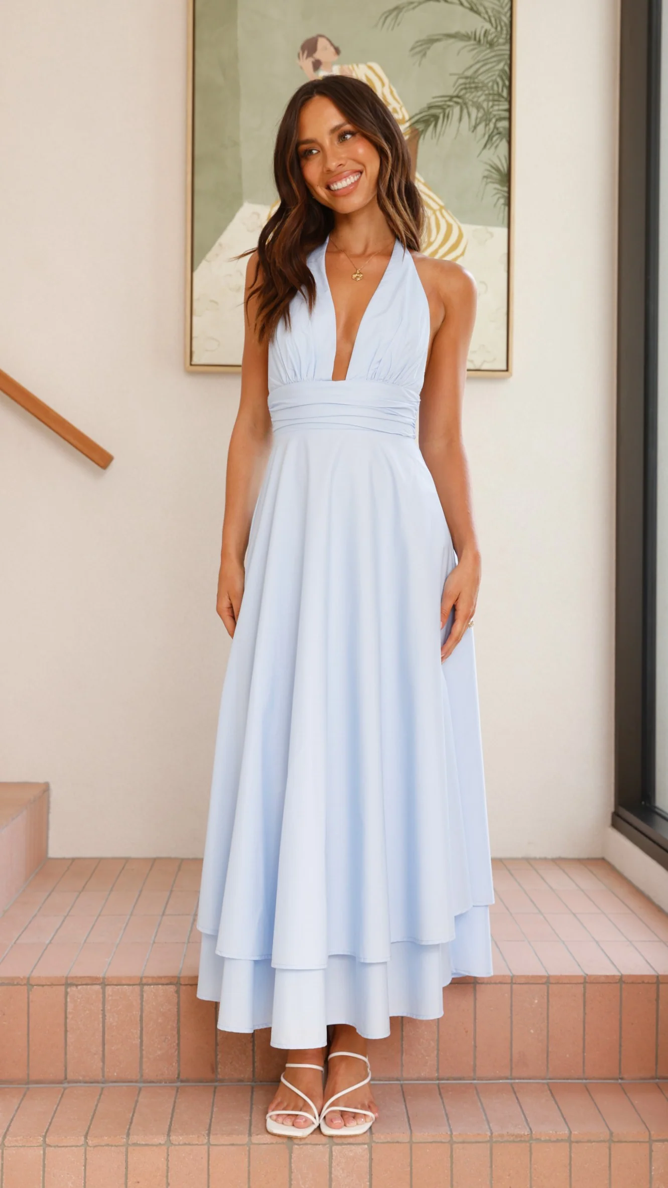Kathy Halter Neck Maxi Dress - Light Blue