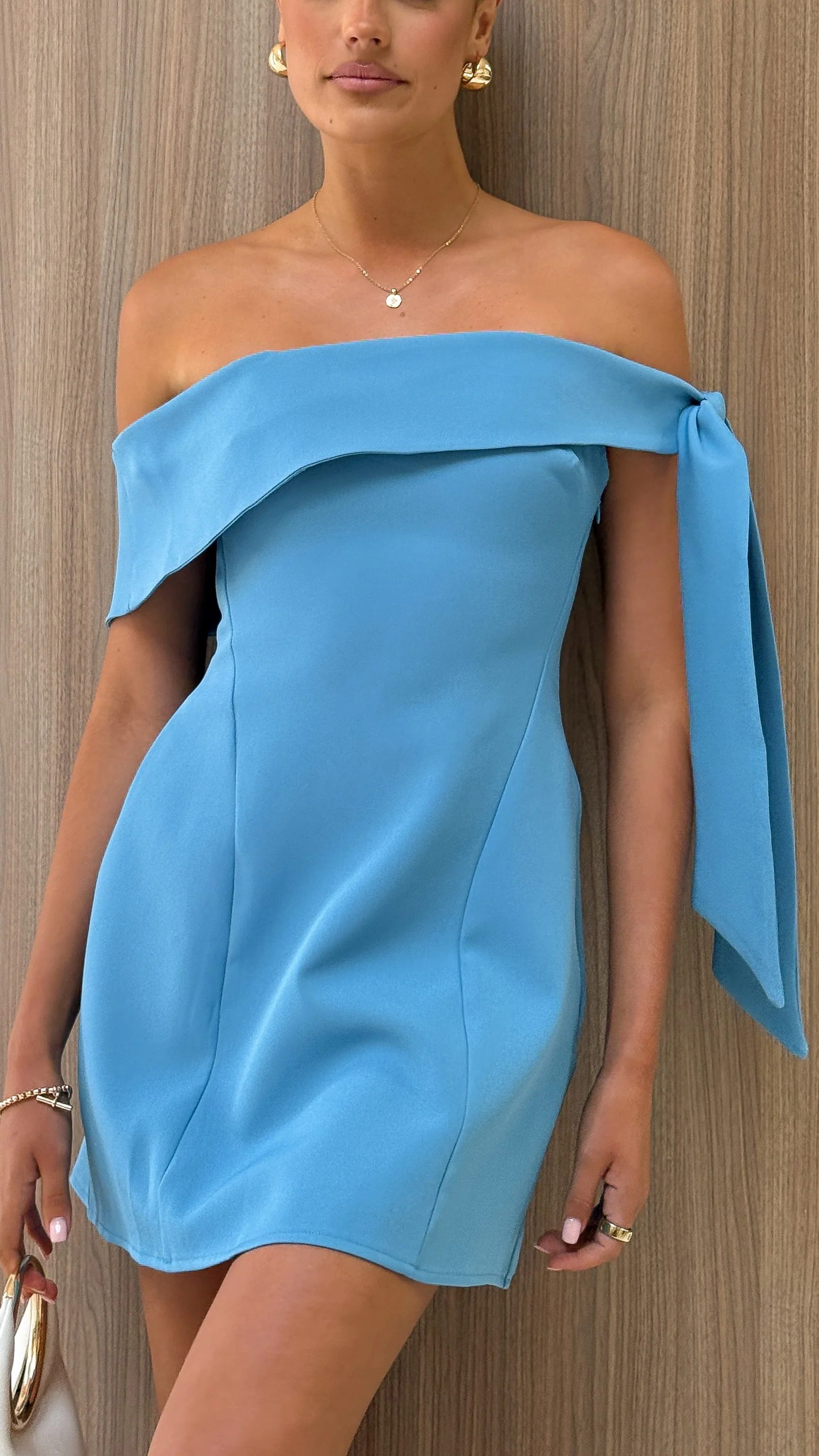Halen Off Shoulder Mini Dress - Blue