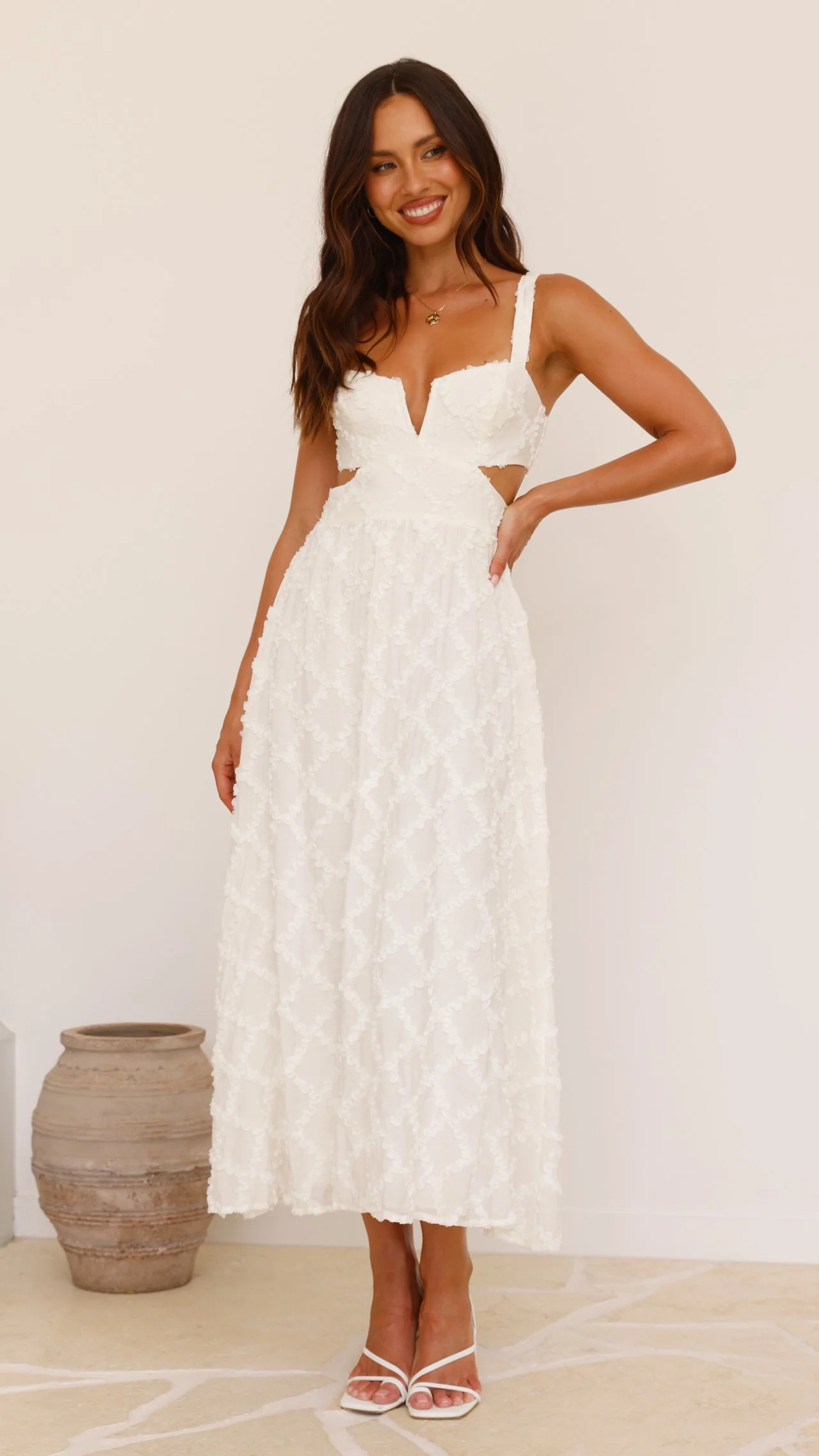 Jenny Side Cut Midi Dress - Cream