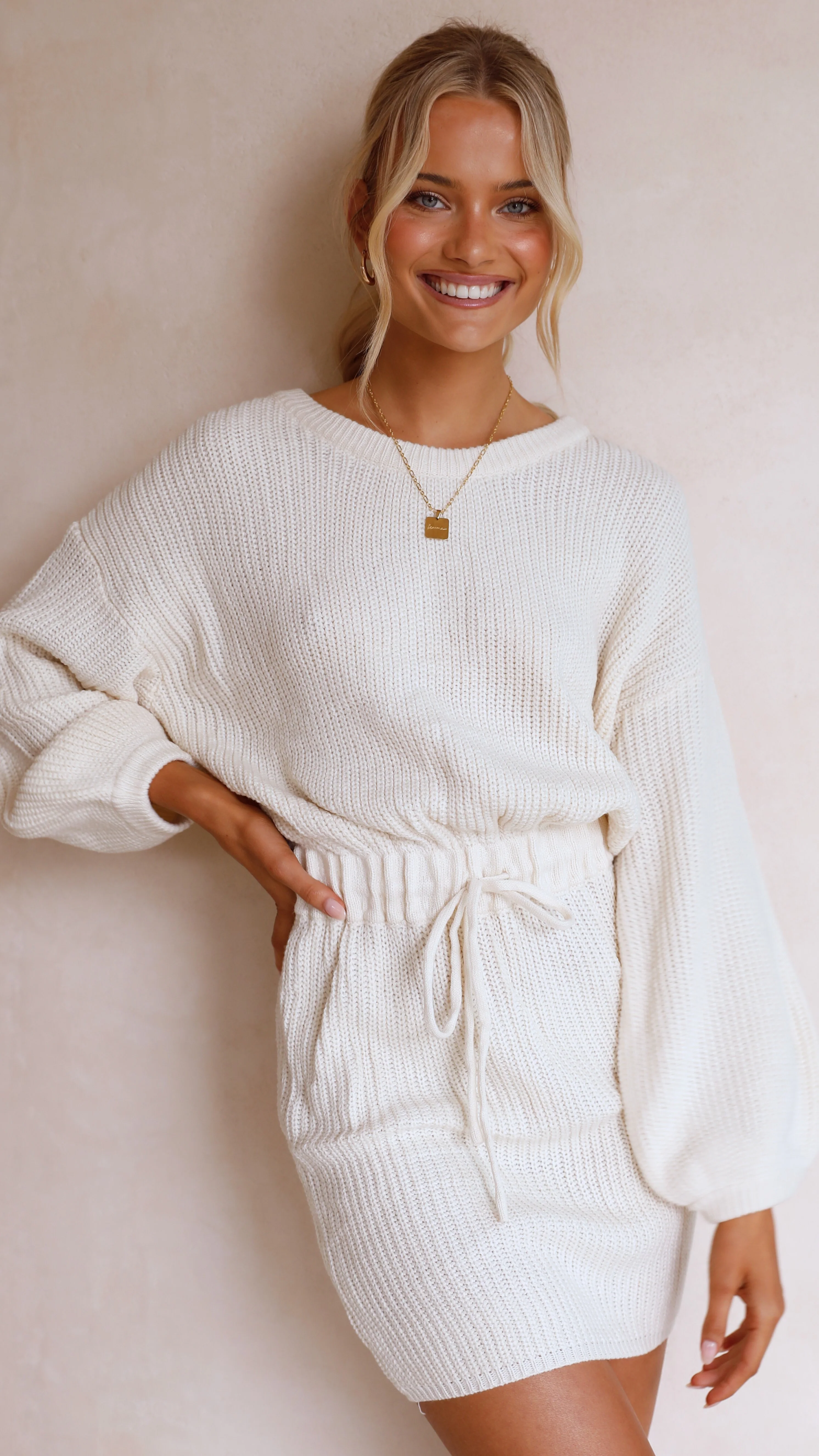 Feya Knit Mini Dress - Cream