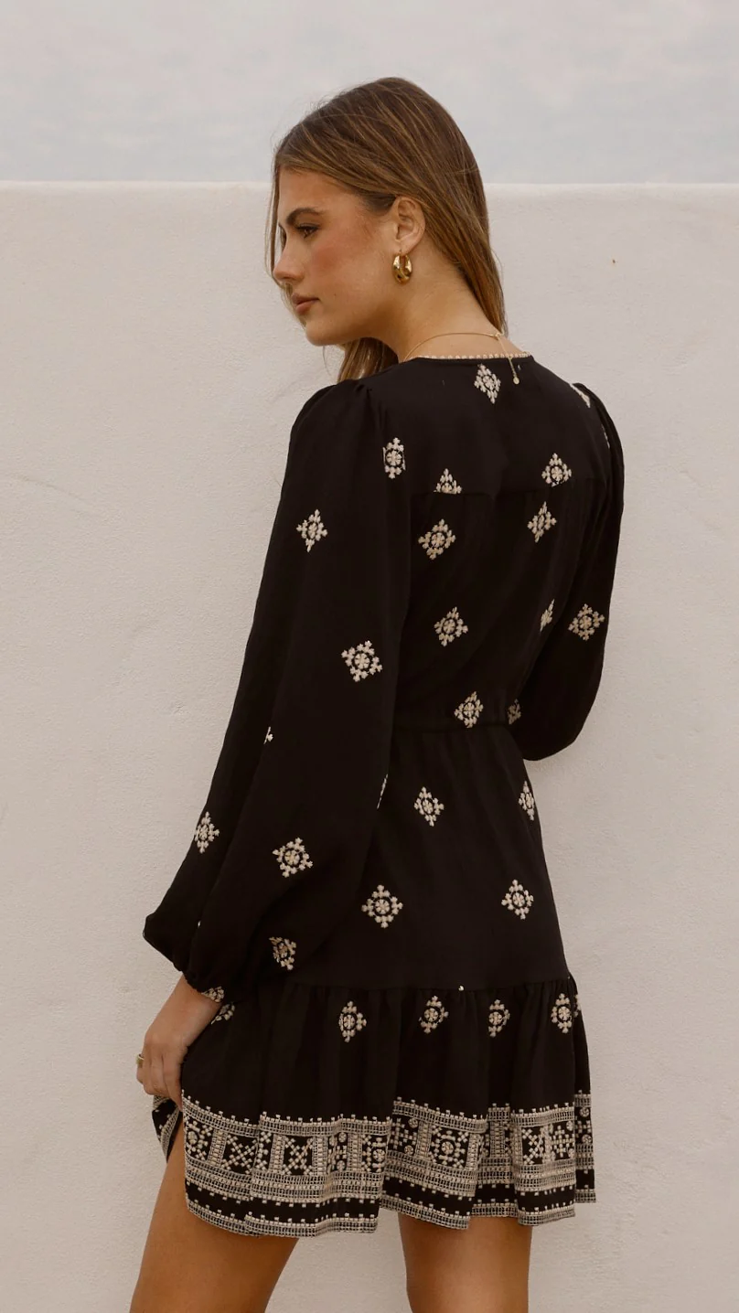 Delainey Mini Dress - Black/Beige