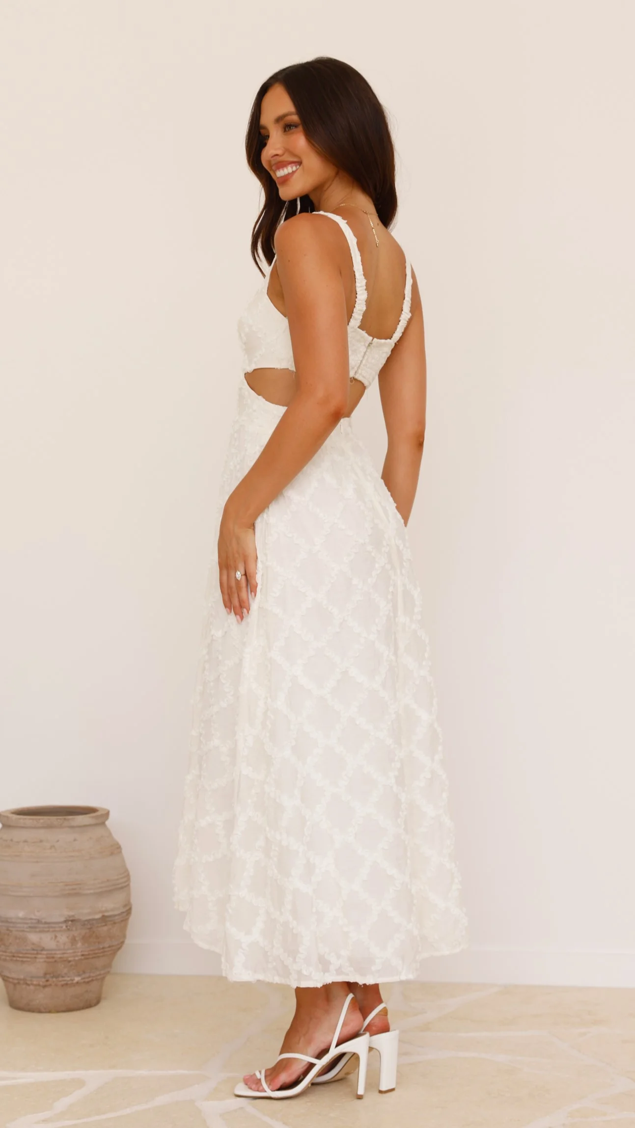 Jenny Side Cut Midi Dress - Cream