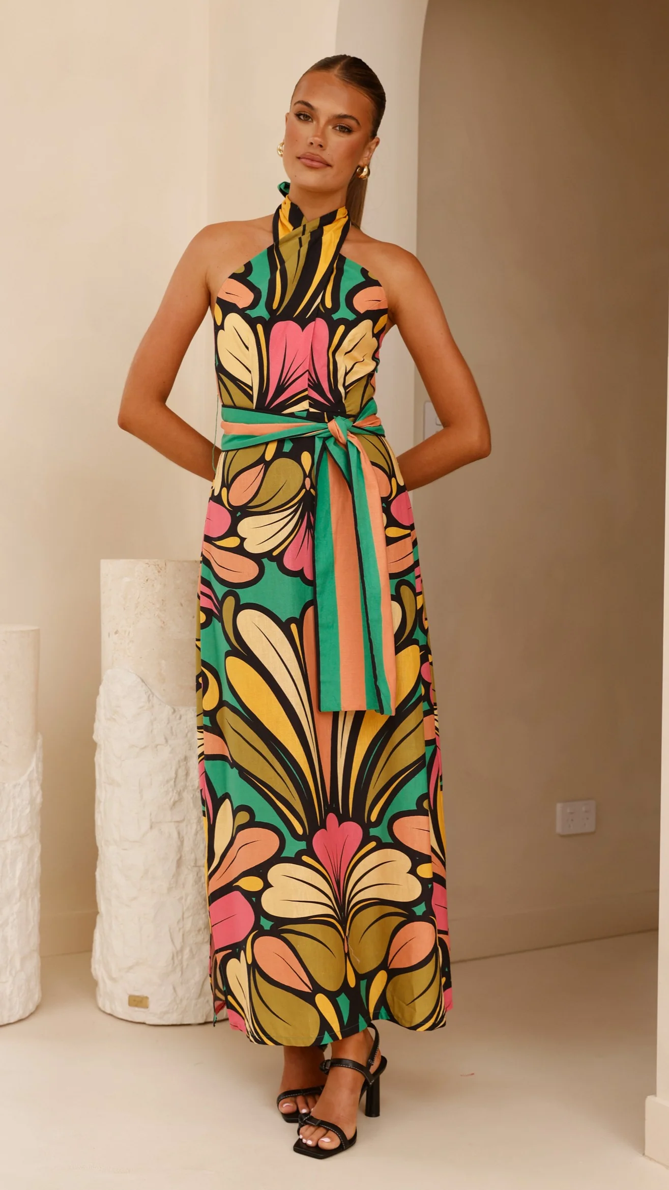 Portugal Twist Halter Maxi Dress - Apple