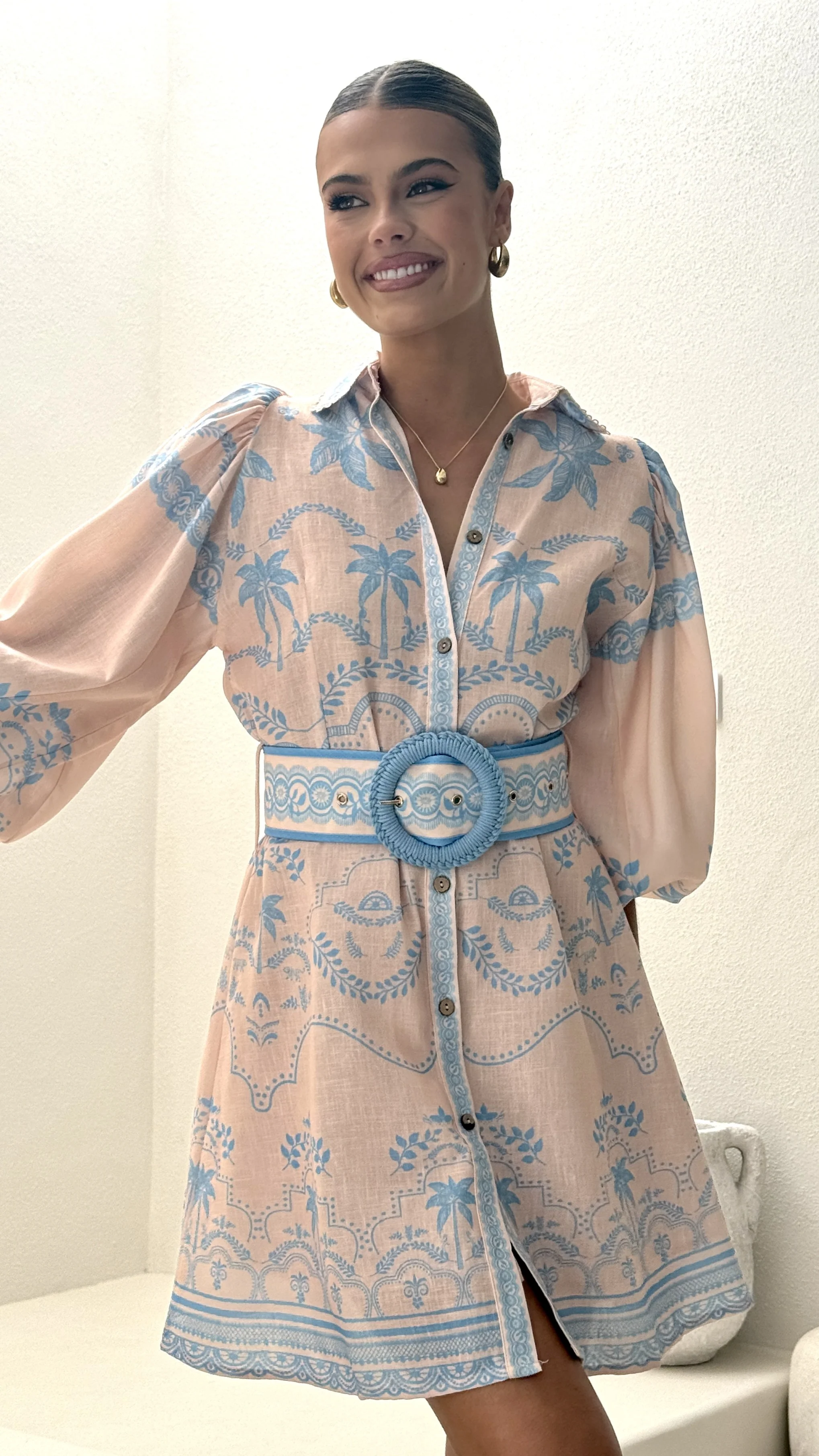 Xander Long Sleeve Mini Dress - Blue