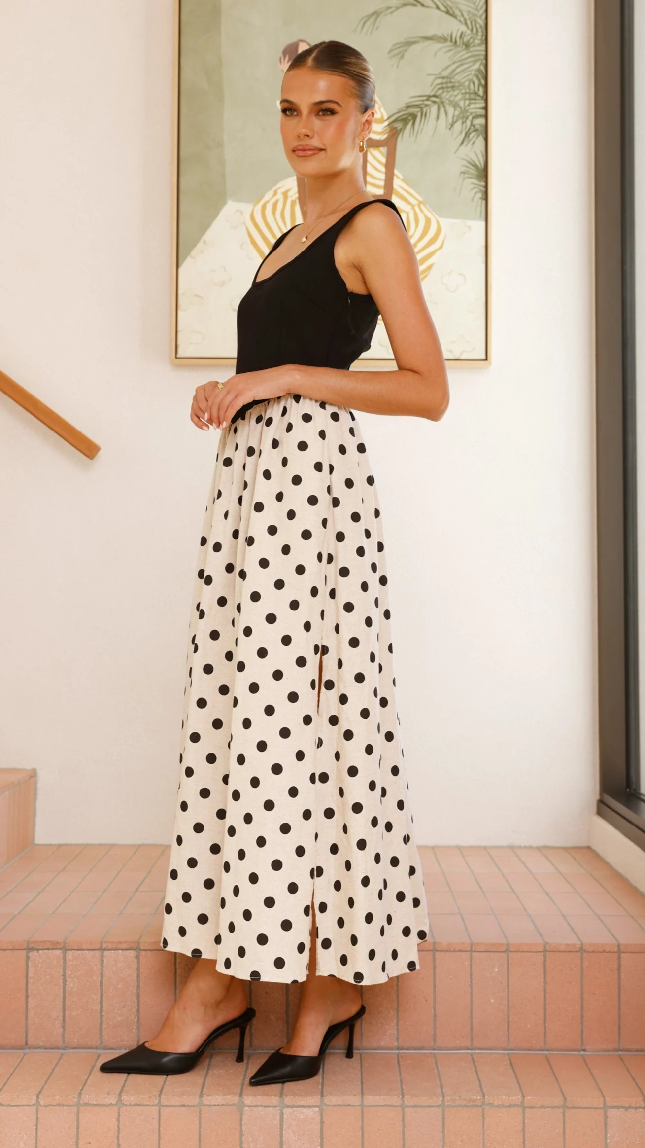 Leoni Maxi Dress - Oat/Black Spot
