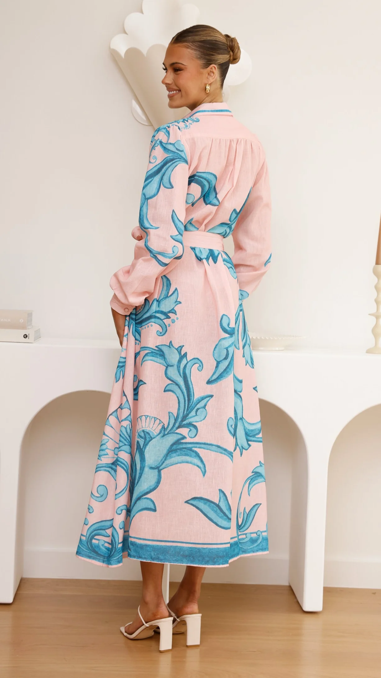 Lucia Long Sleeve Maxi Dress - Aqua/Pink Print