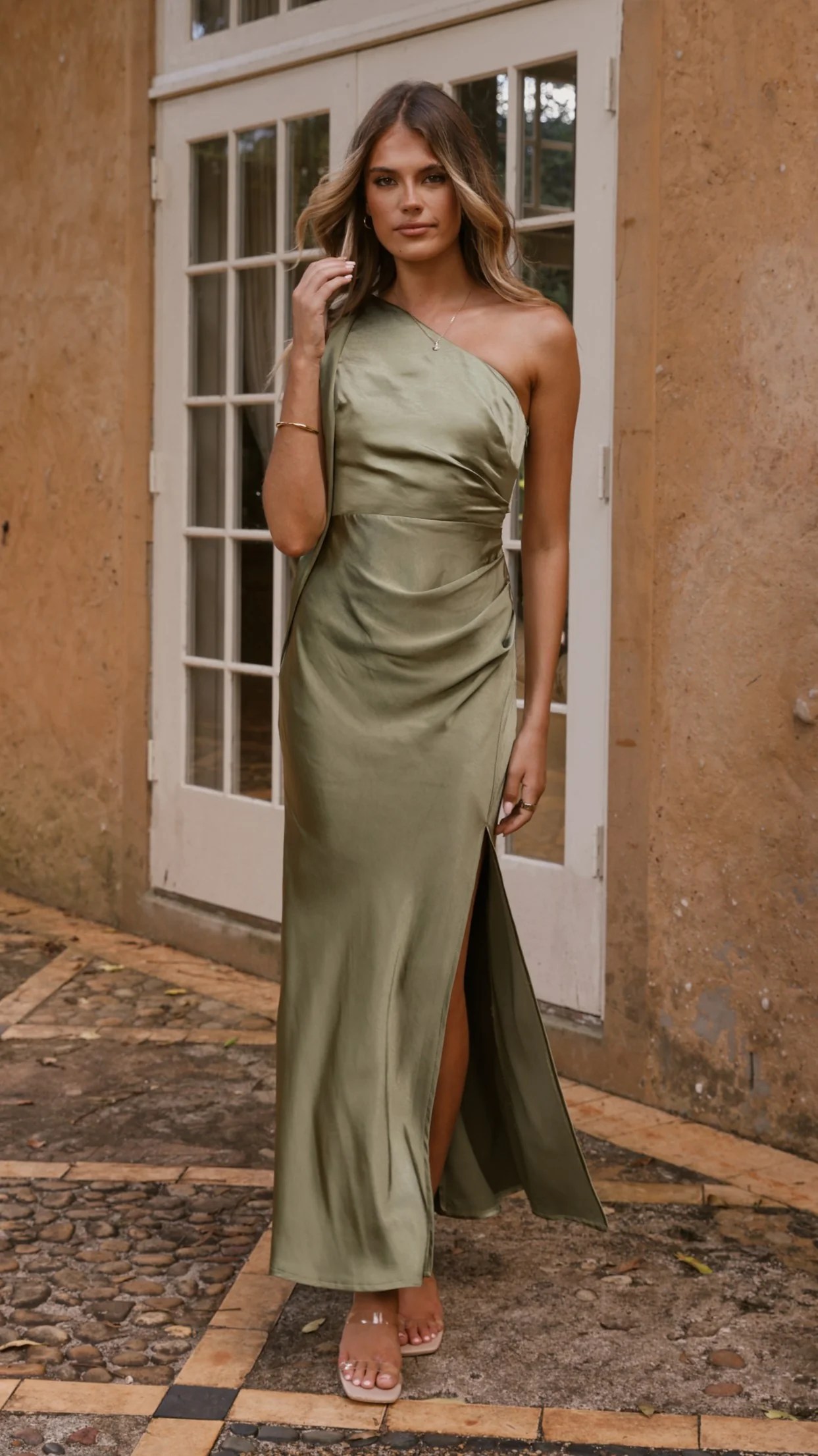 Halle One Shoulder Maxi Dress - Olive
