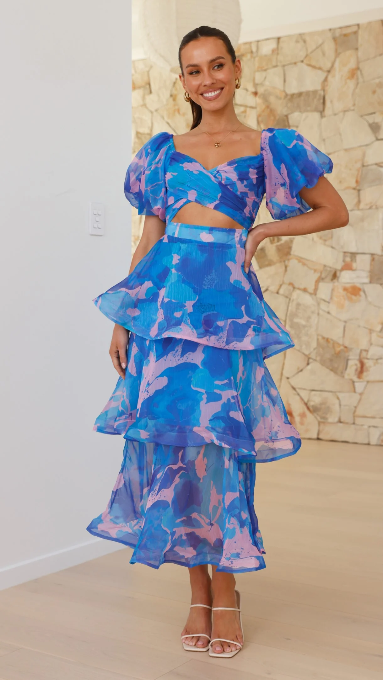 Casey Maxi Dress - Blue / Pink Print