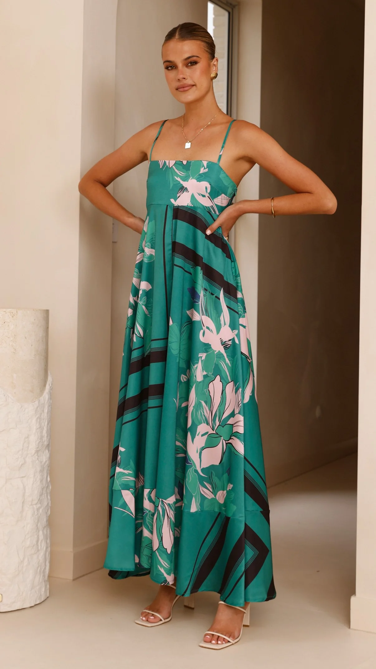Kaethe Maxi Dress - Green/Pink