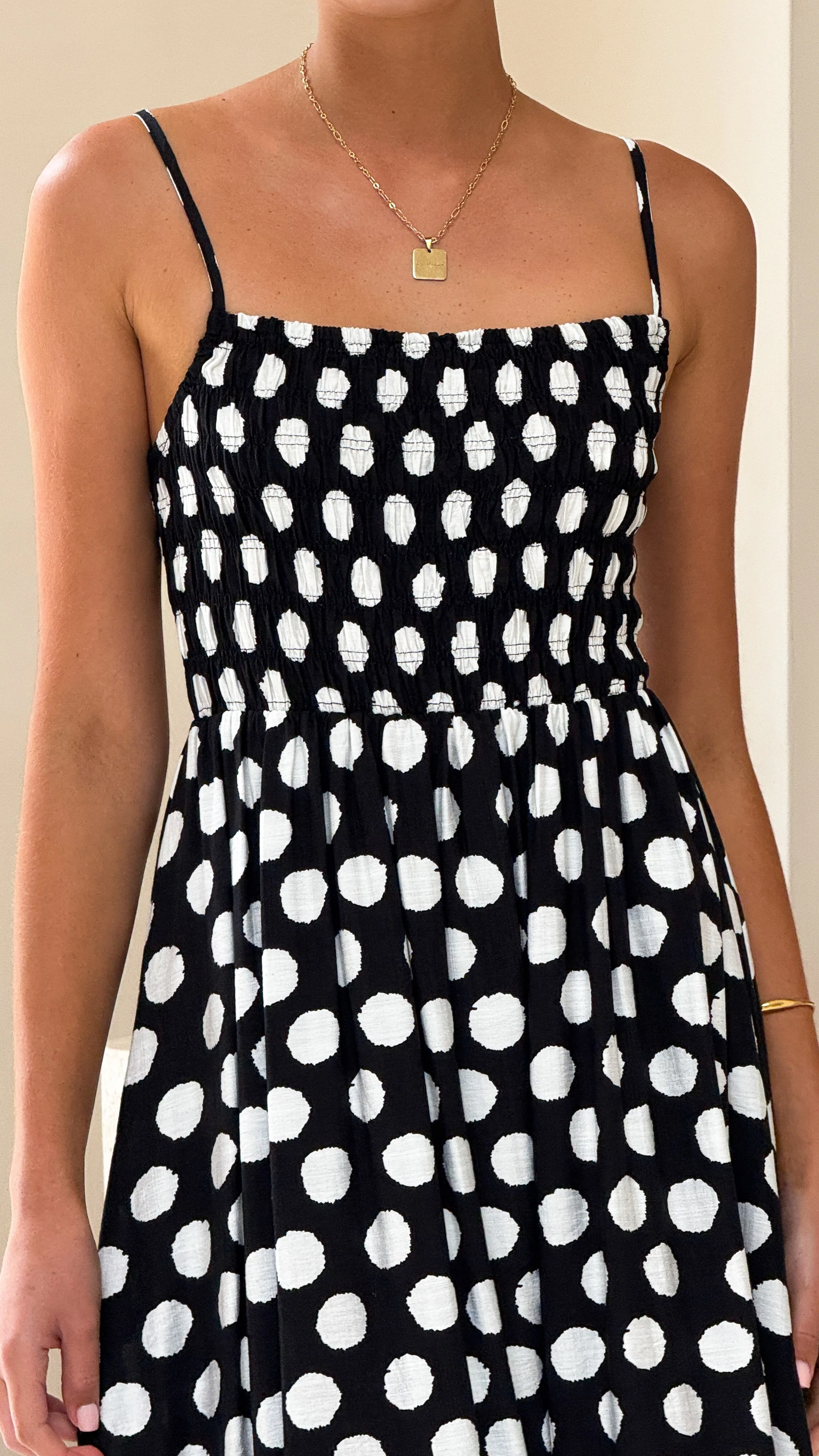 Roma Midi Dress - Black/ White Spot