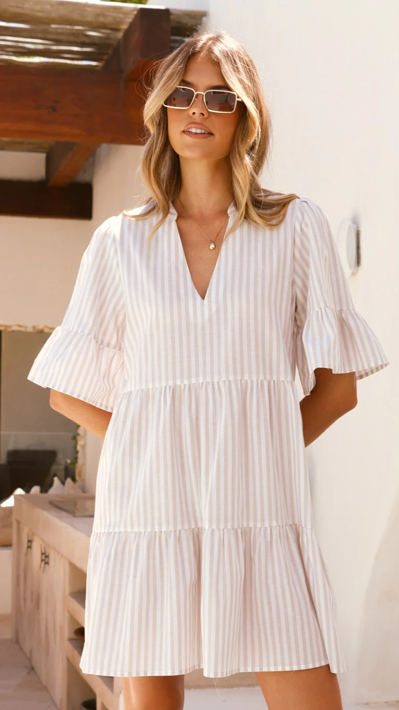 Tarnie Mini Dress - Beige Stripe