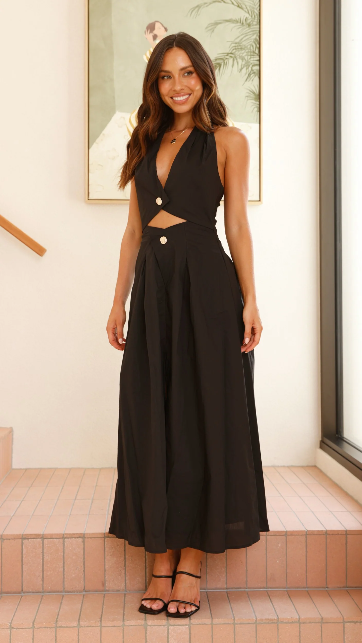 Wesley Halter Neck Maxi Dress - Black