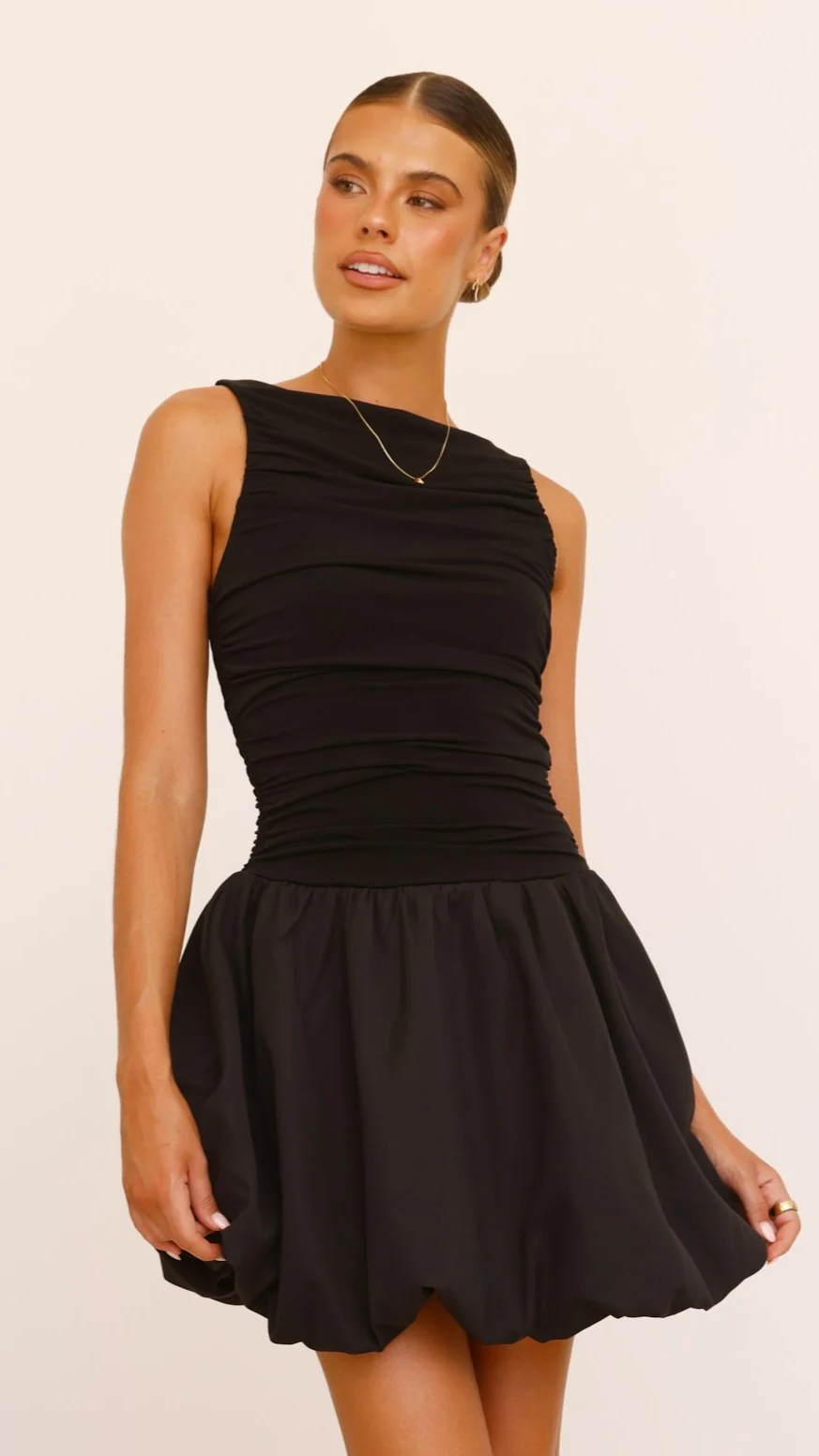 Meera Boat Neck Mini Dress - Black