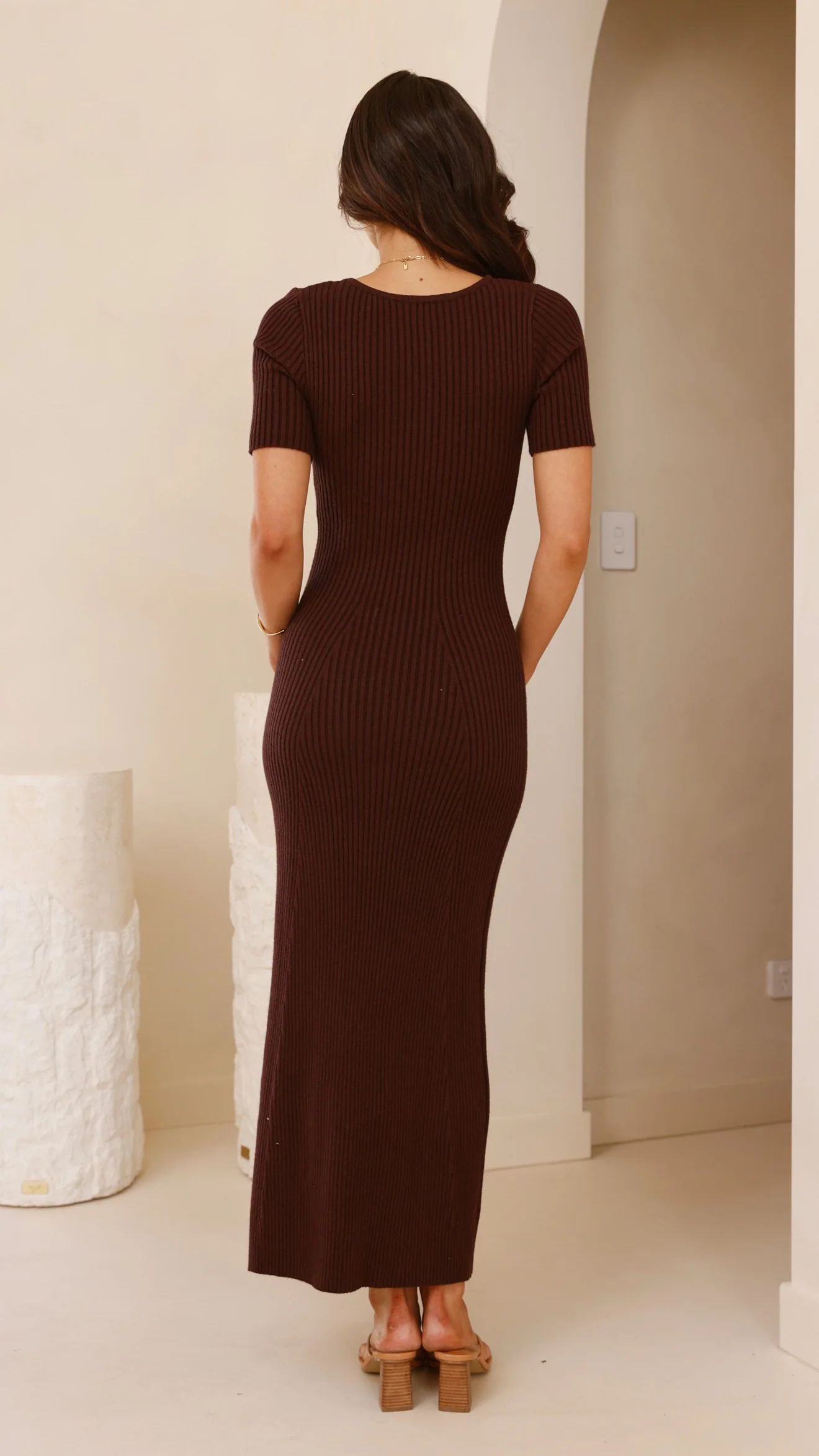 Eden Ribbed Maxi Dress - Chocolate