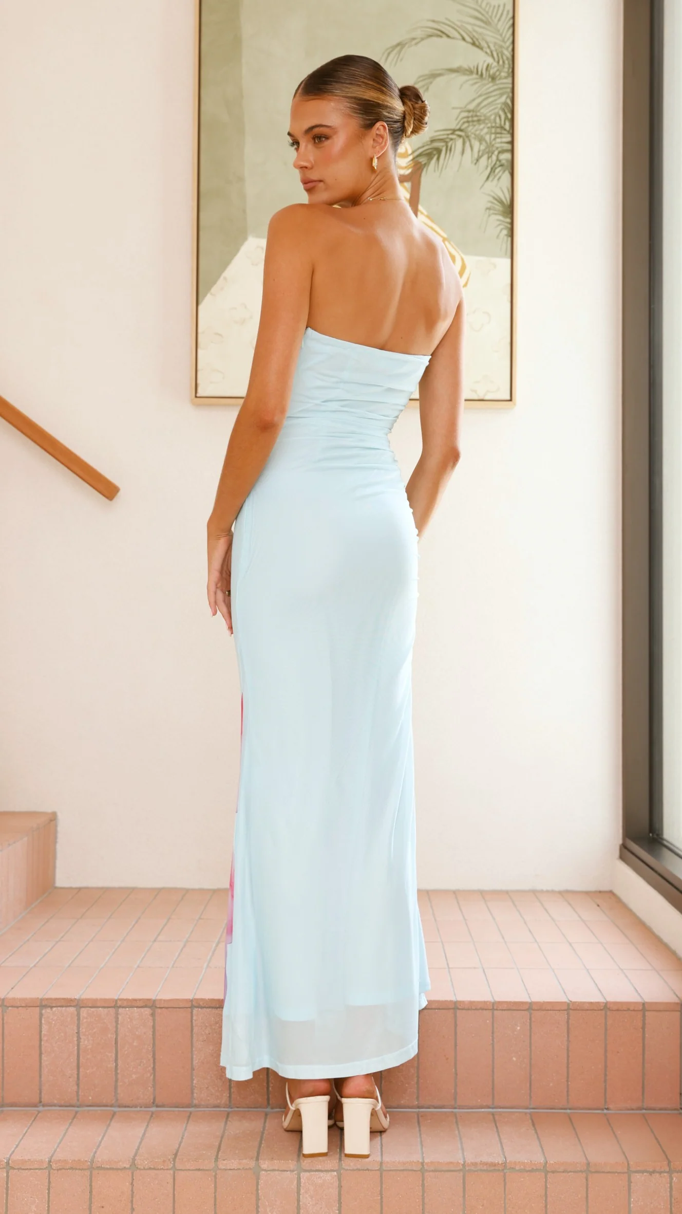 Brittani Strapless Maxi Dress - Blue/Pink