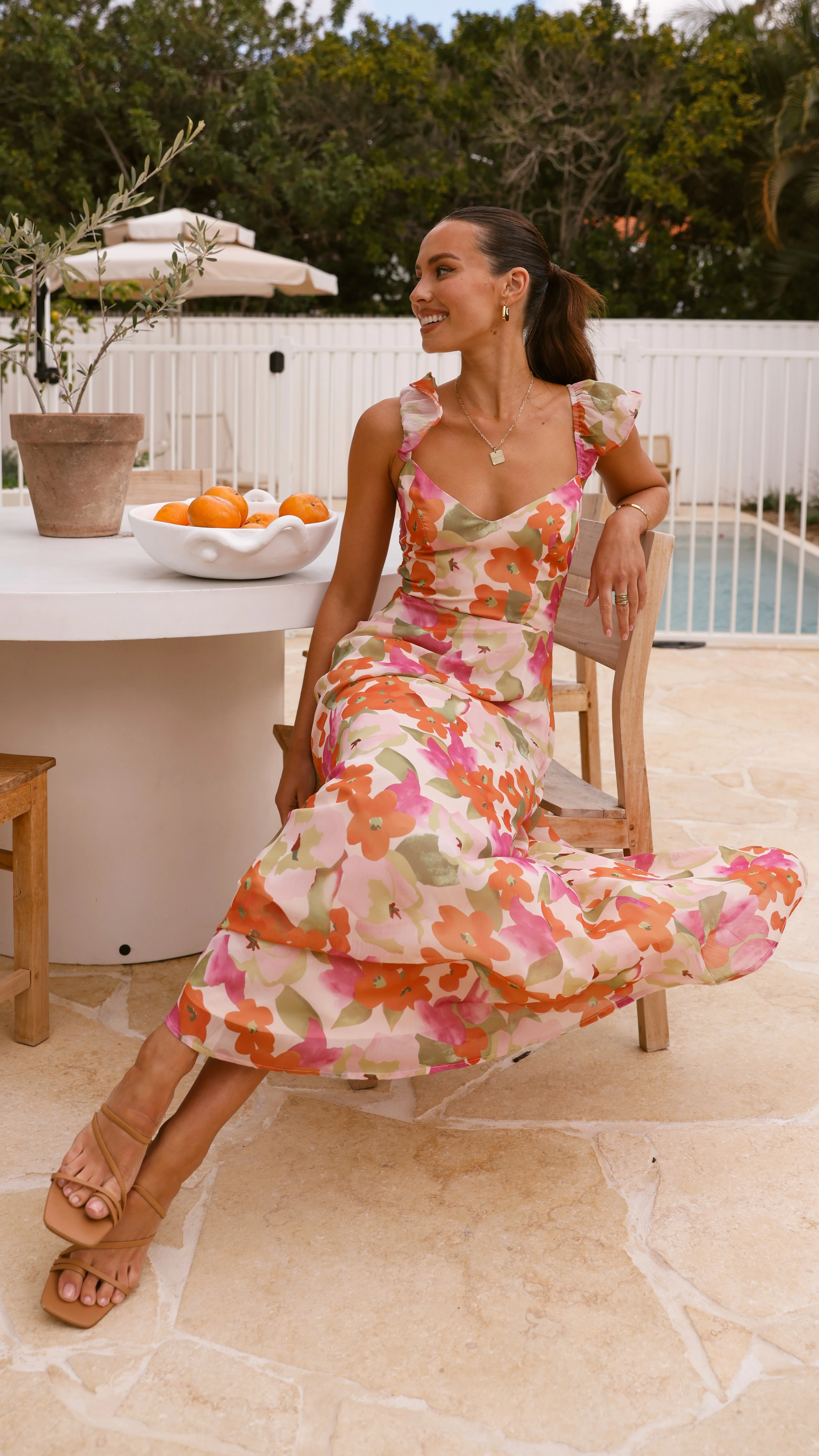 Calais Maxi Dress - Orange Floral