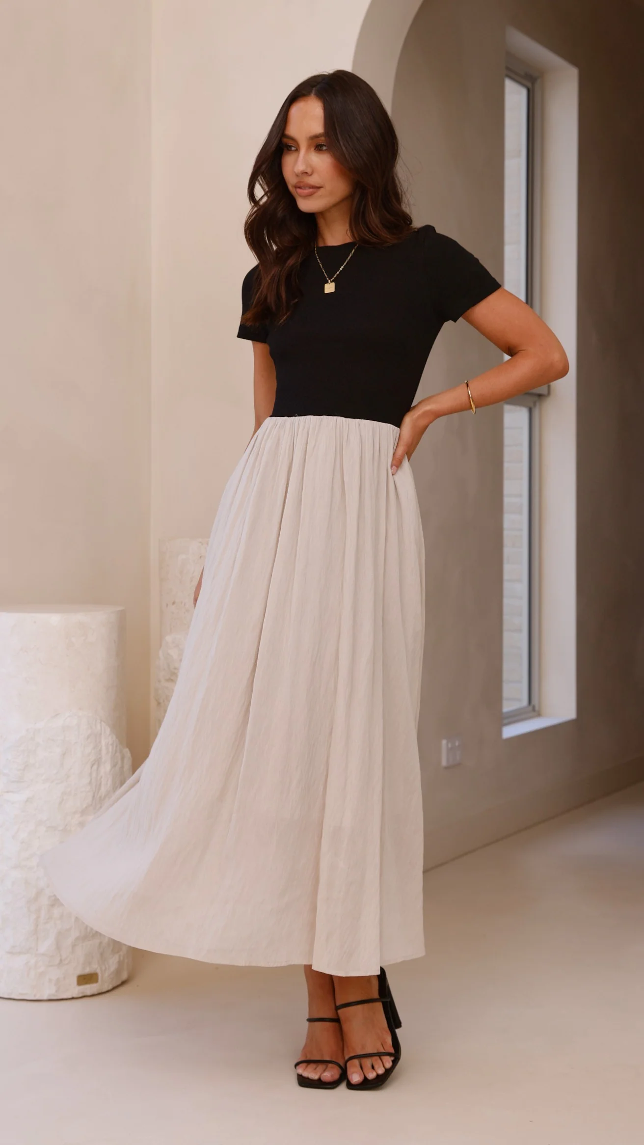 Portia Maxi Dress - Black / Cream