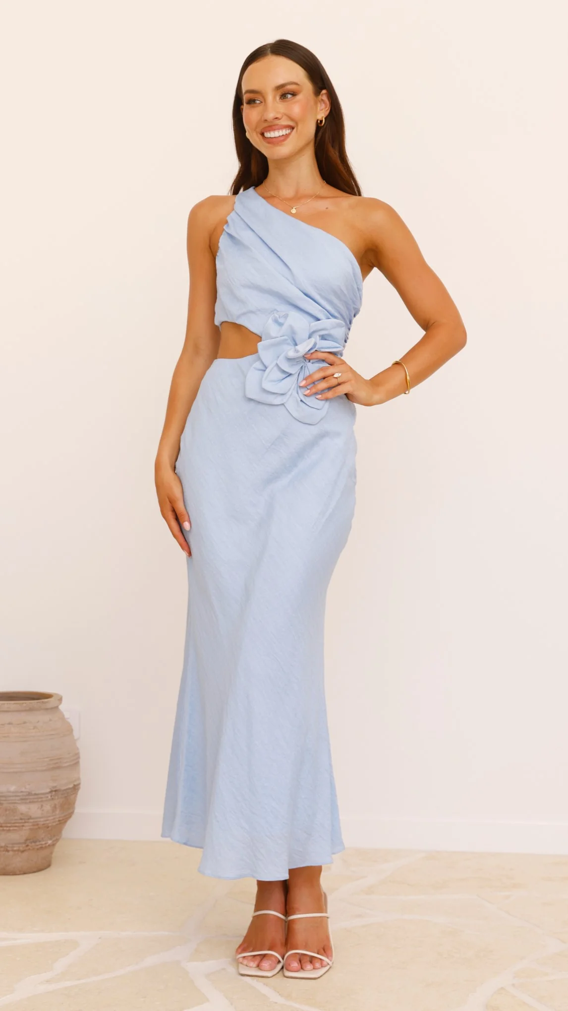 Bloom One Shoulder Cut Out Maxi Dress - Blue