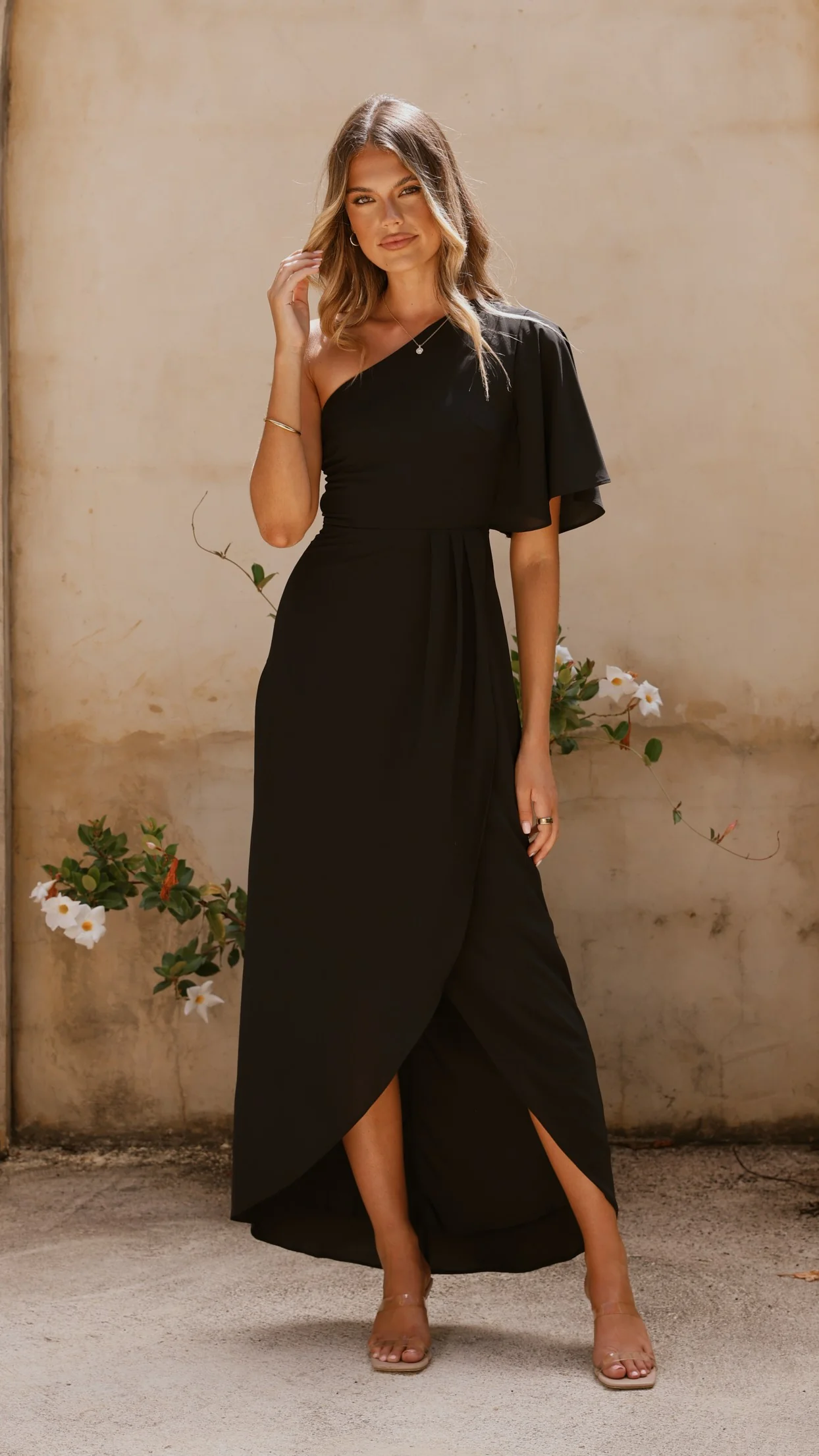 Emma One Sleeve Maxi Dress - Black