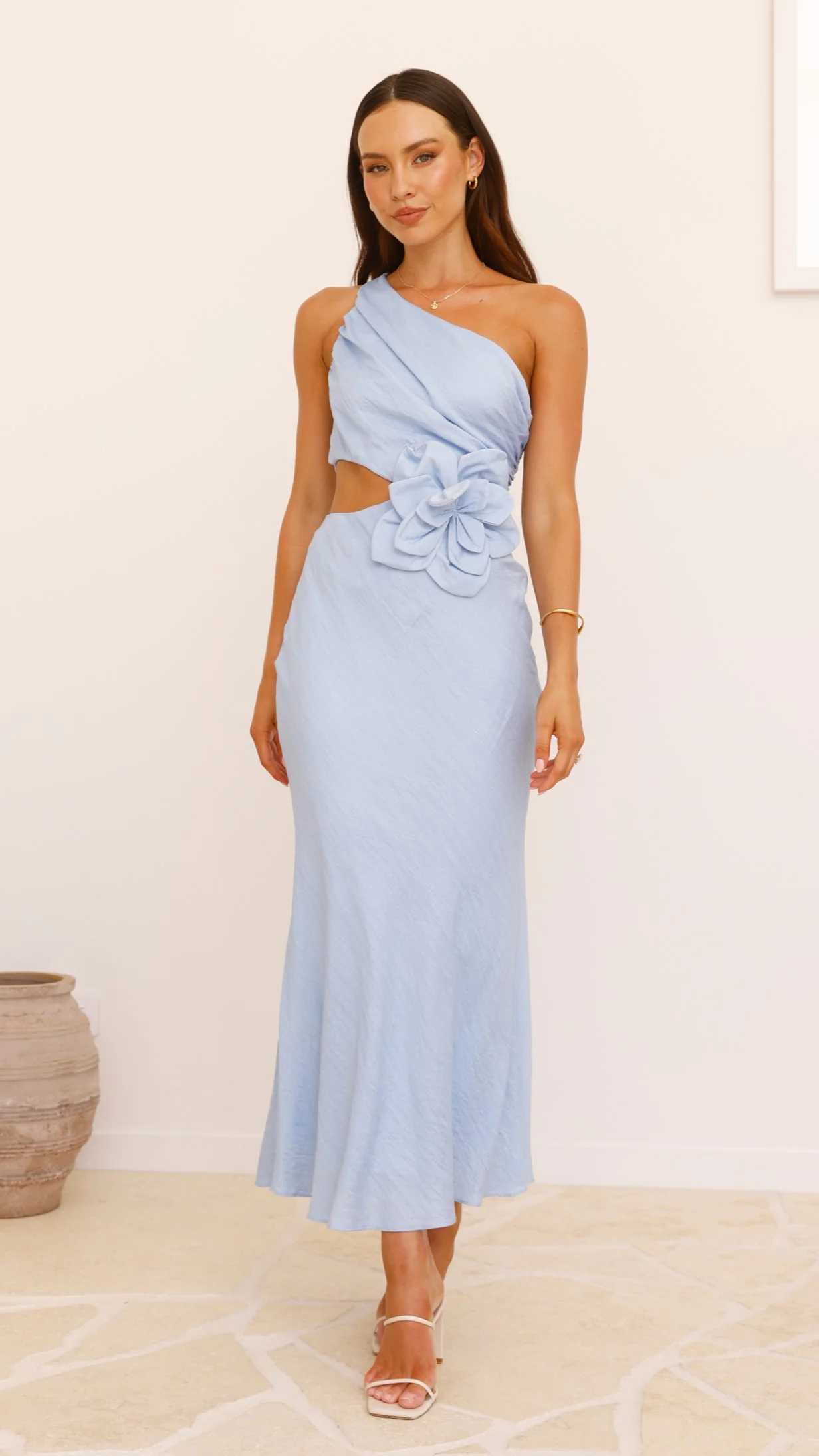 Bloom One Shoulder Cut Out Maxi Dress - Blue