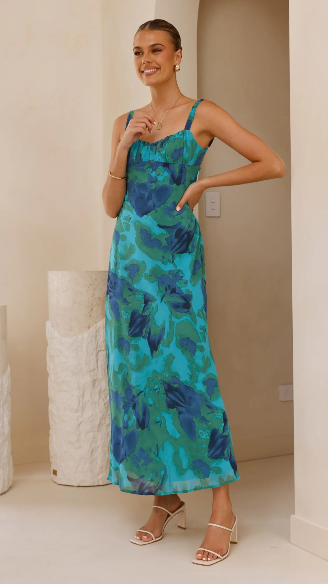 Margo Midi Dress - Blue/Green Floral