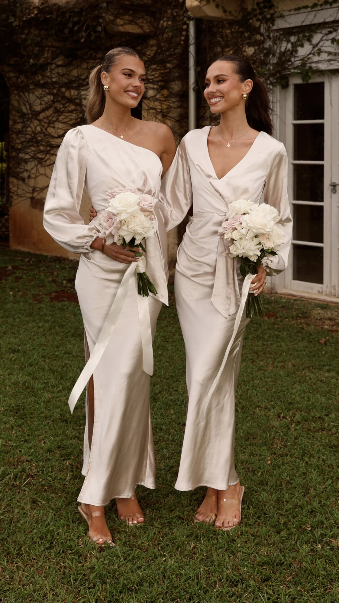 Ivy Long Sleeve Tie Front Maxi Dress - Champagne