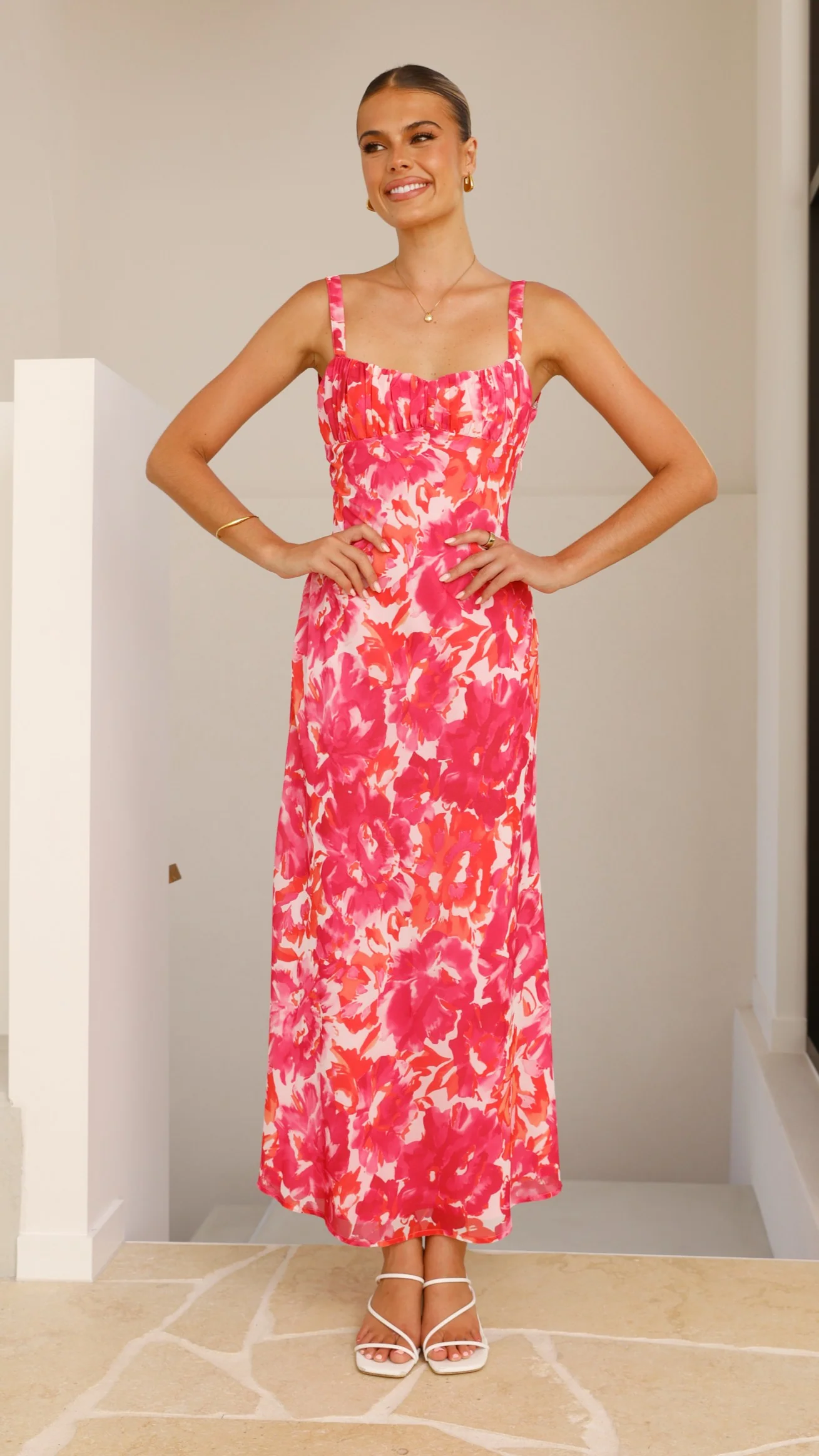 Margo Midi Dress - Pink/Red Floral