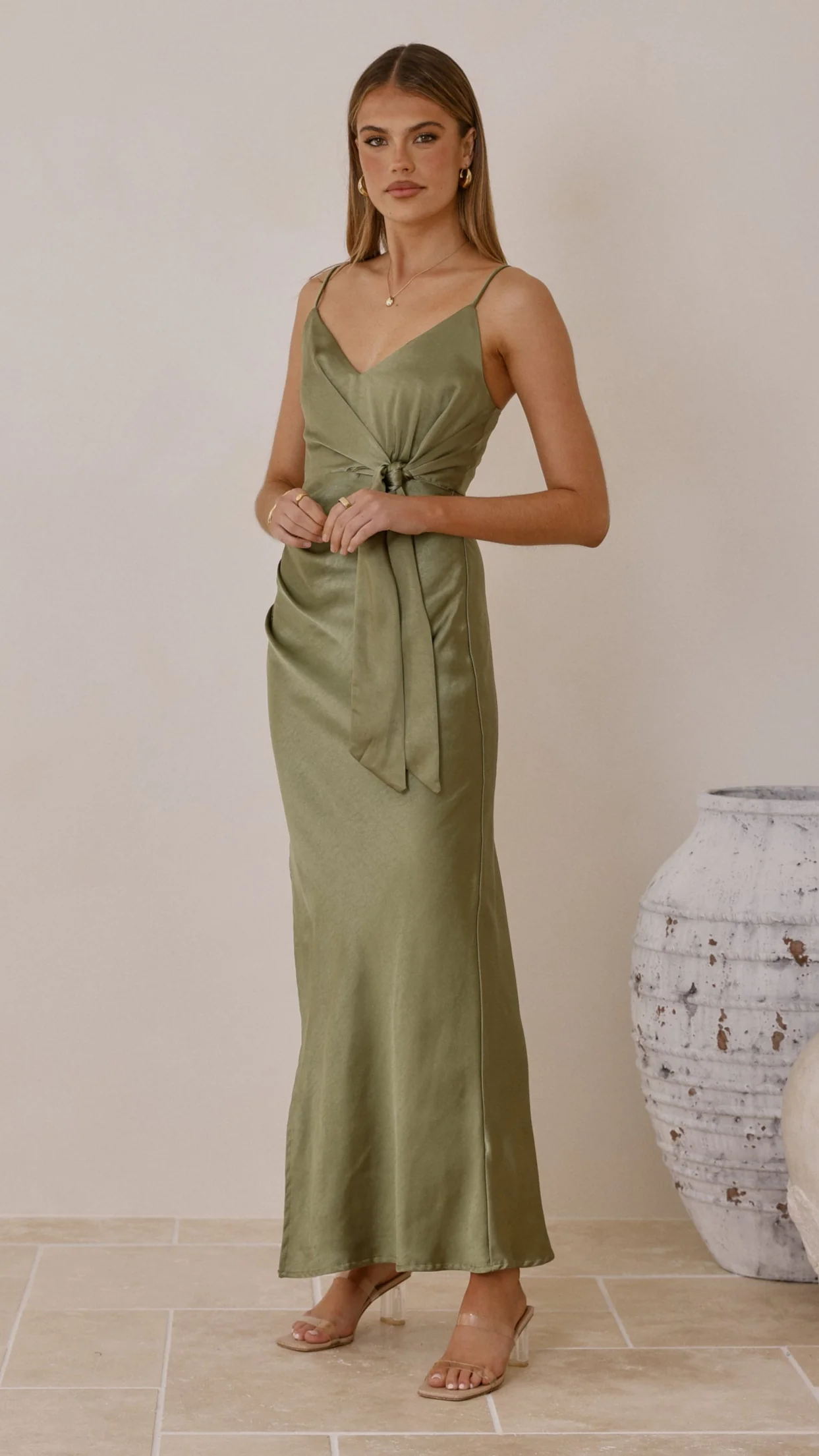 Yasmeen Tie Front Maxi Dress - Olive