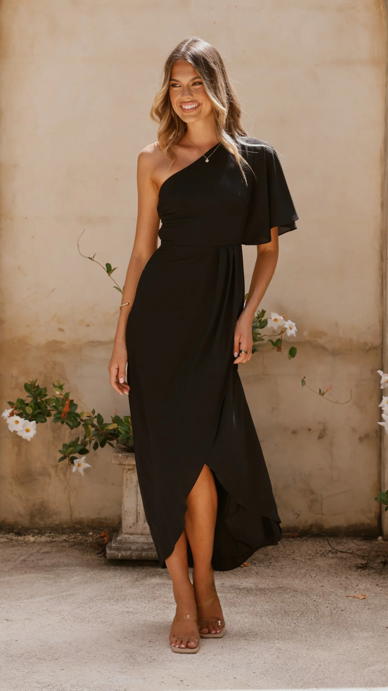Emma One Sleeve Maxi Dress - Black