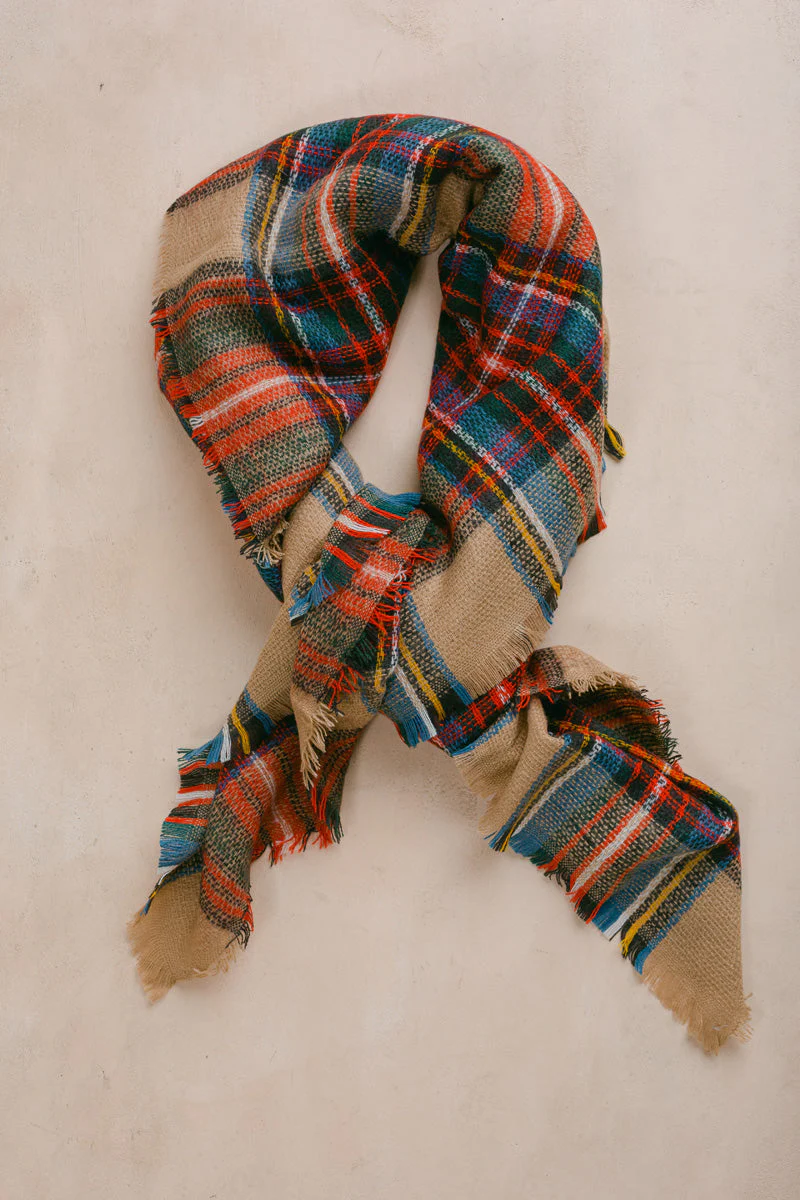 Beige Plaid Knitted Scarf