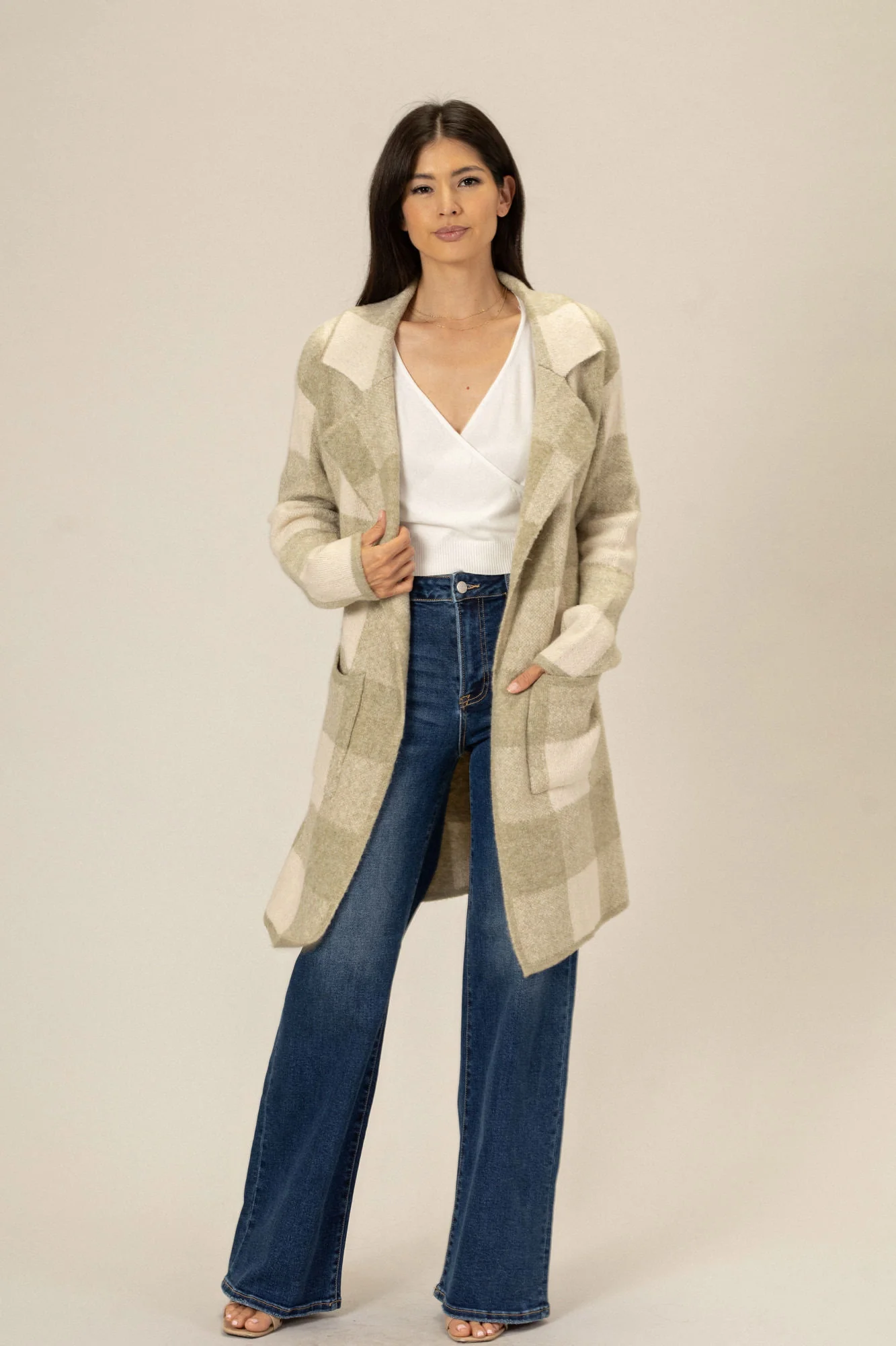 Janine Plaid Lapel Cardigan