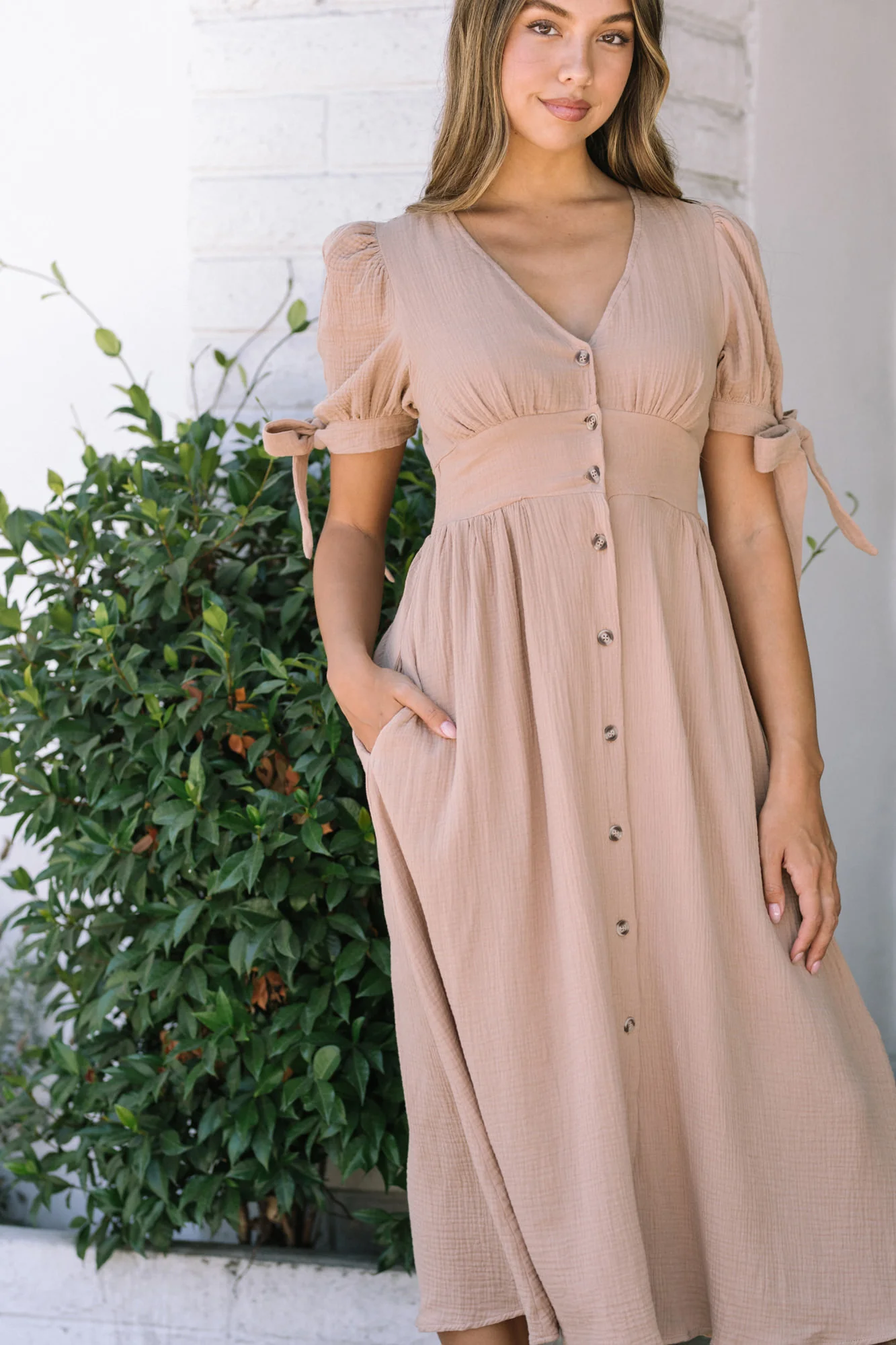 Buttoned Gauze Dress