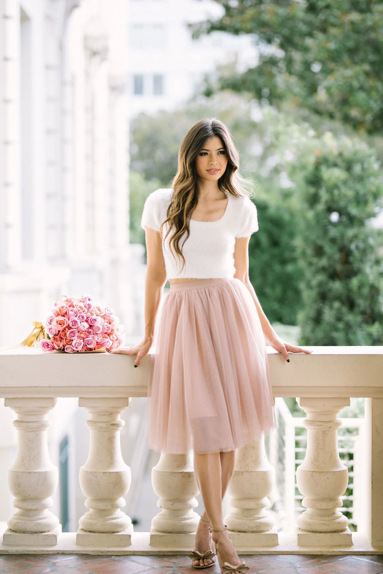 Grey Tulle Midi Skirt