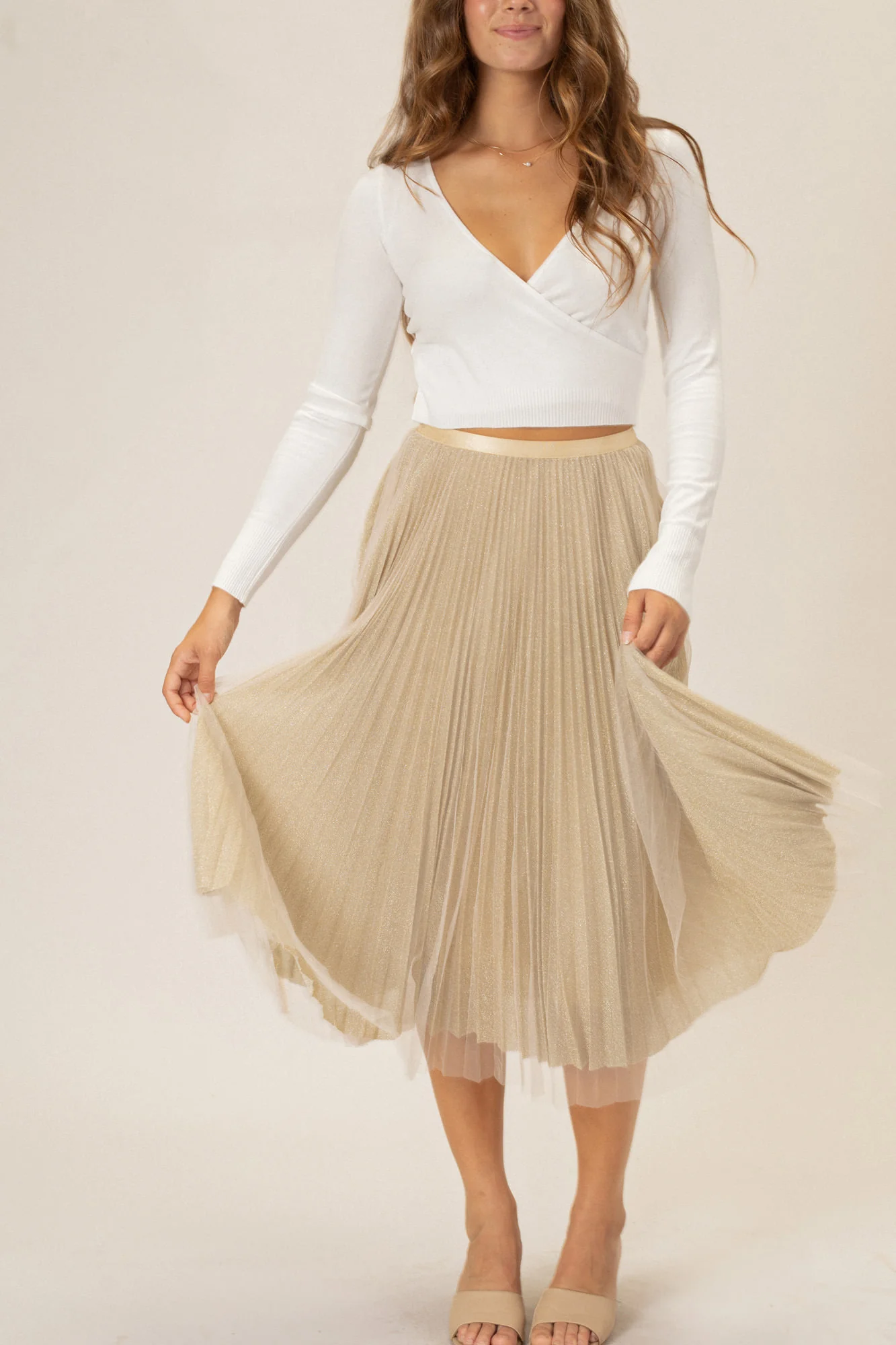 Pleated Tulle Midi Skirt